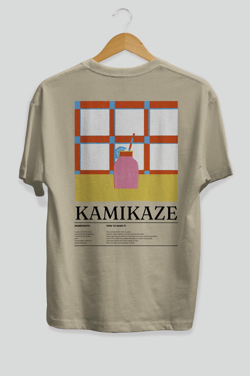 Kamikaze Kokteyl Serisi Arka Baskılı Oversize t-shirt Erkek Kadın %100 Pamuk Bisiklet Yaka tişort