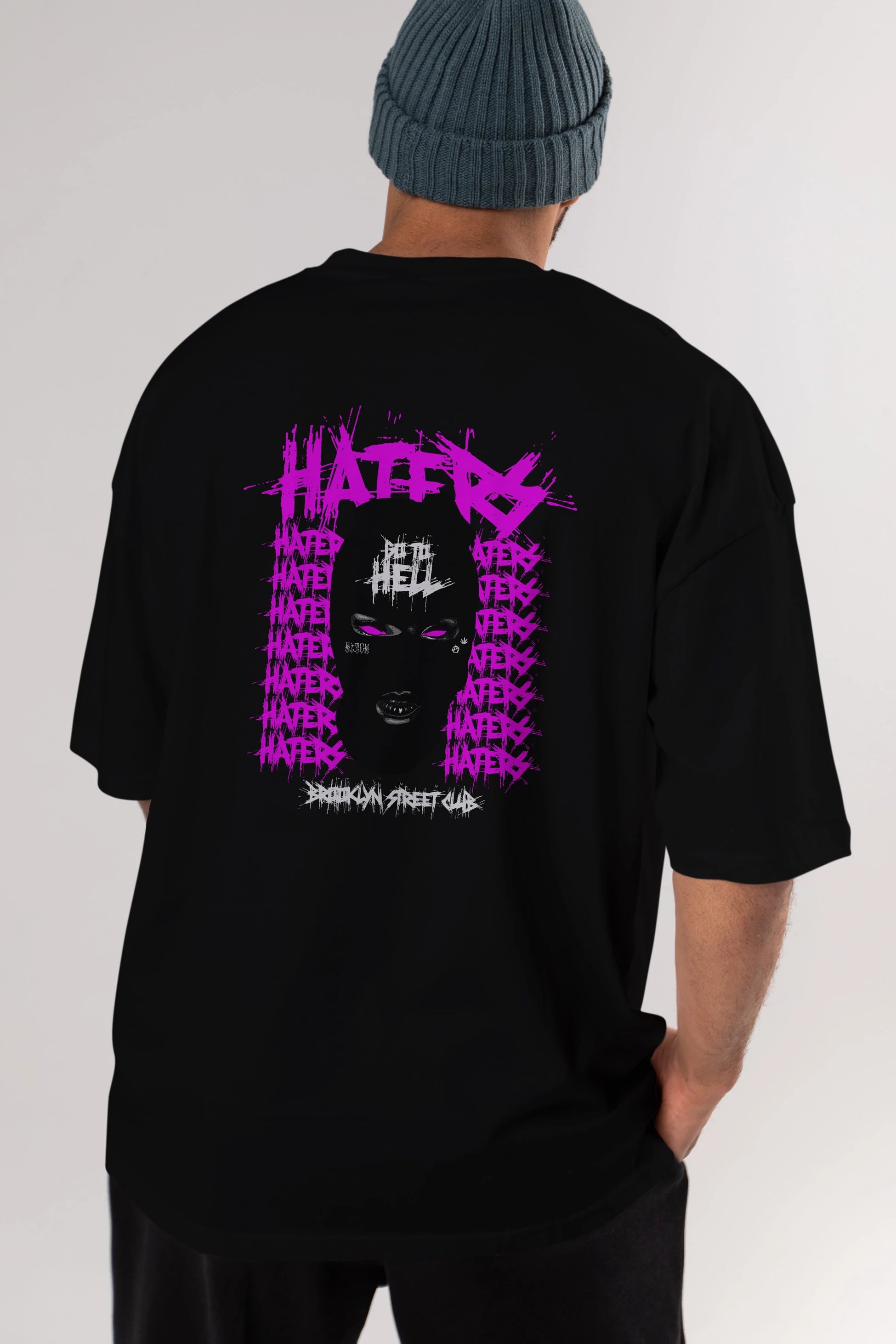 Haters Brooklyn Street Club Arka Baskılı Oversize t-shirt Erkek Kadın Unisex