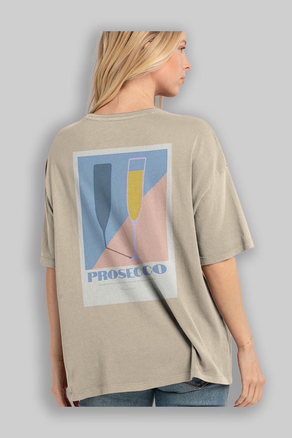 Prosecco Arka Baskılı Oversize t-shirt Erkek Kadın Unisex %100 Pamuk Bisiklet Yaka tişort