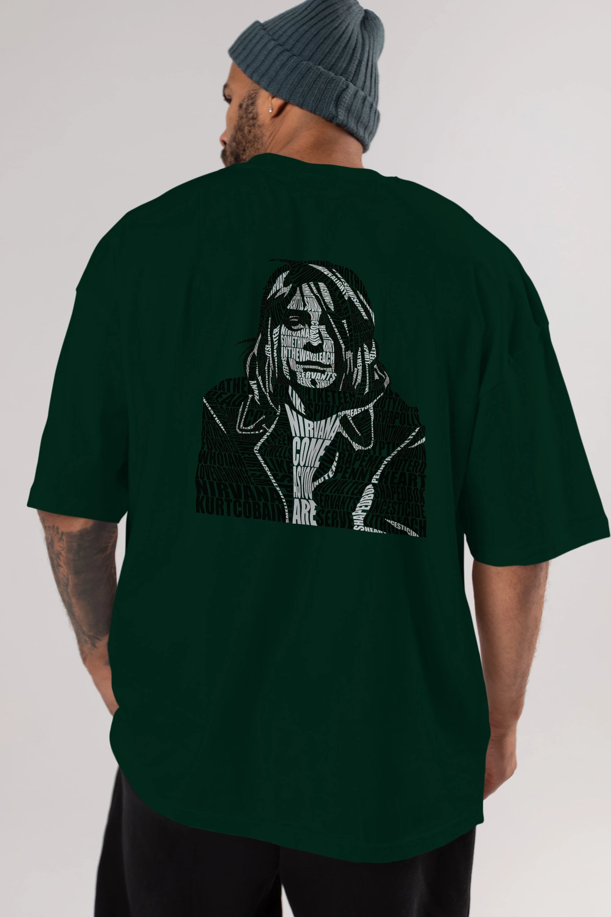 Kurt Cobain Calligram Arka Baskılı Oversize t-shirt %100 pamuk Erkek Kadın Unisex