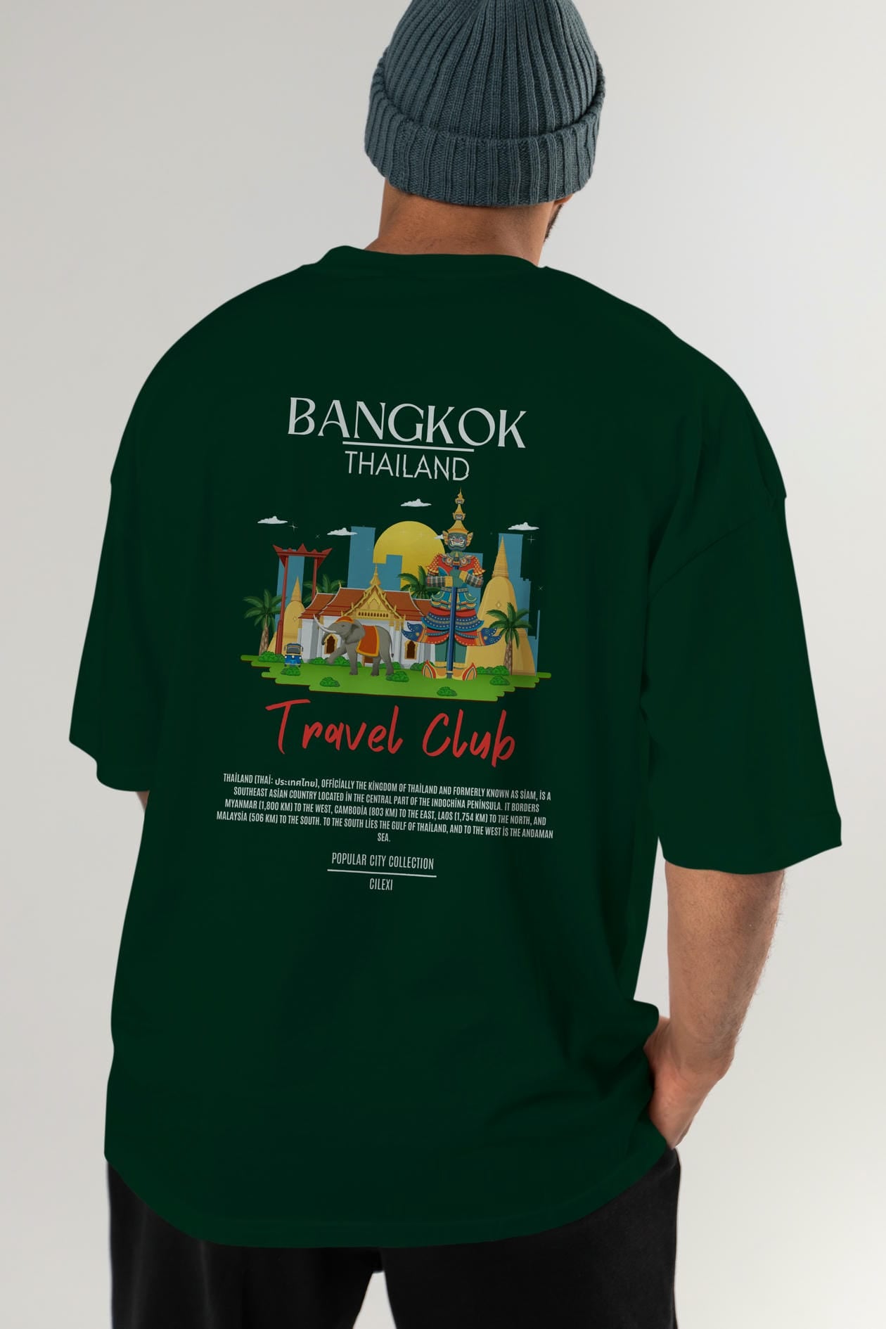 Bangkok Tailand Arka Baskılı Oversize t-shirt Erkek Kadın Pamuk Bisiklet Yaka tişort