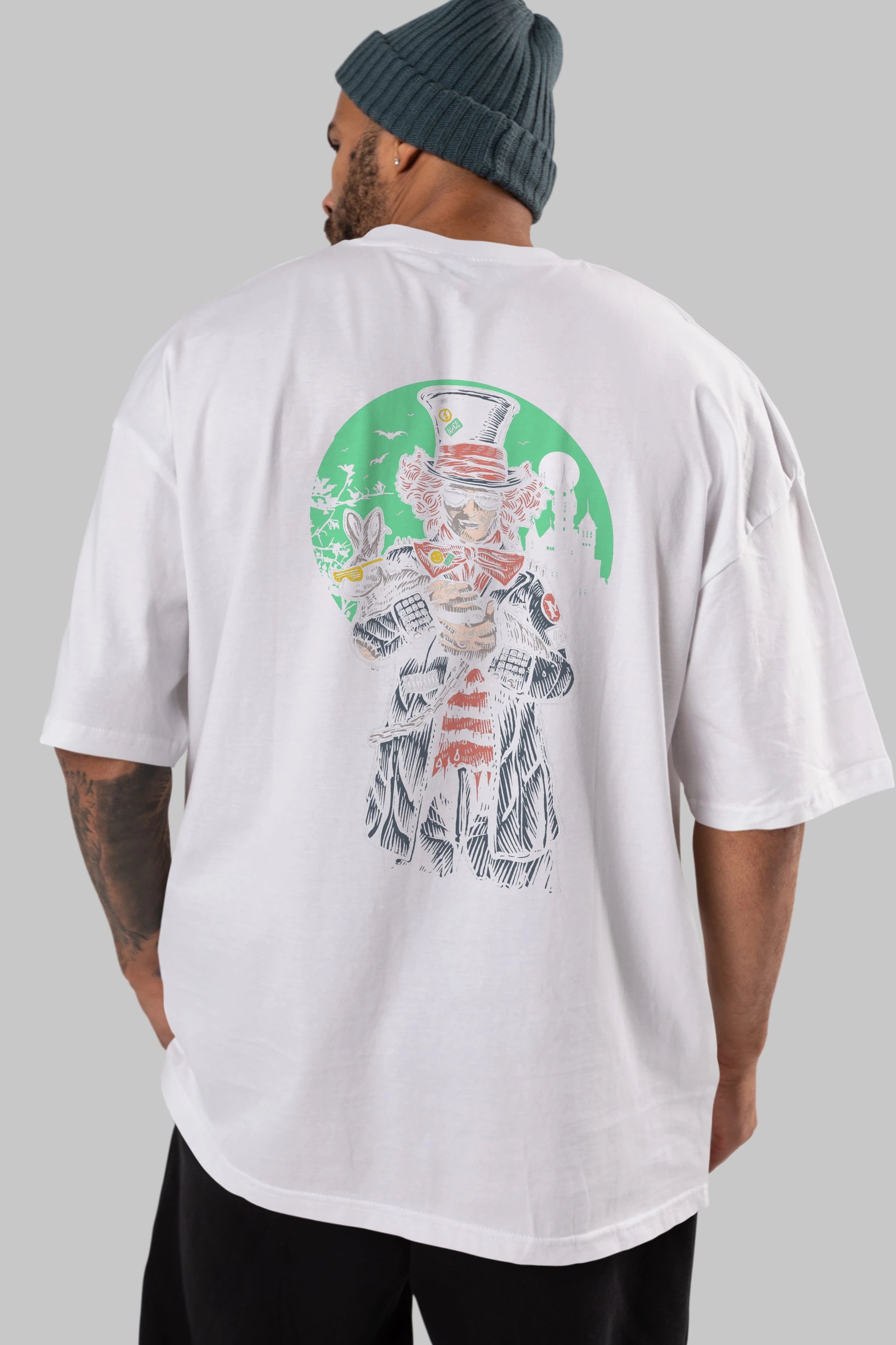 Mad Hatter Arka Baskılı Oversize t-shirt Erkek Kadın Unisex %100 Pamuk