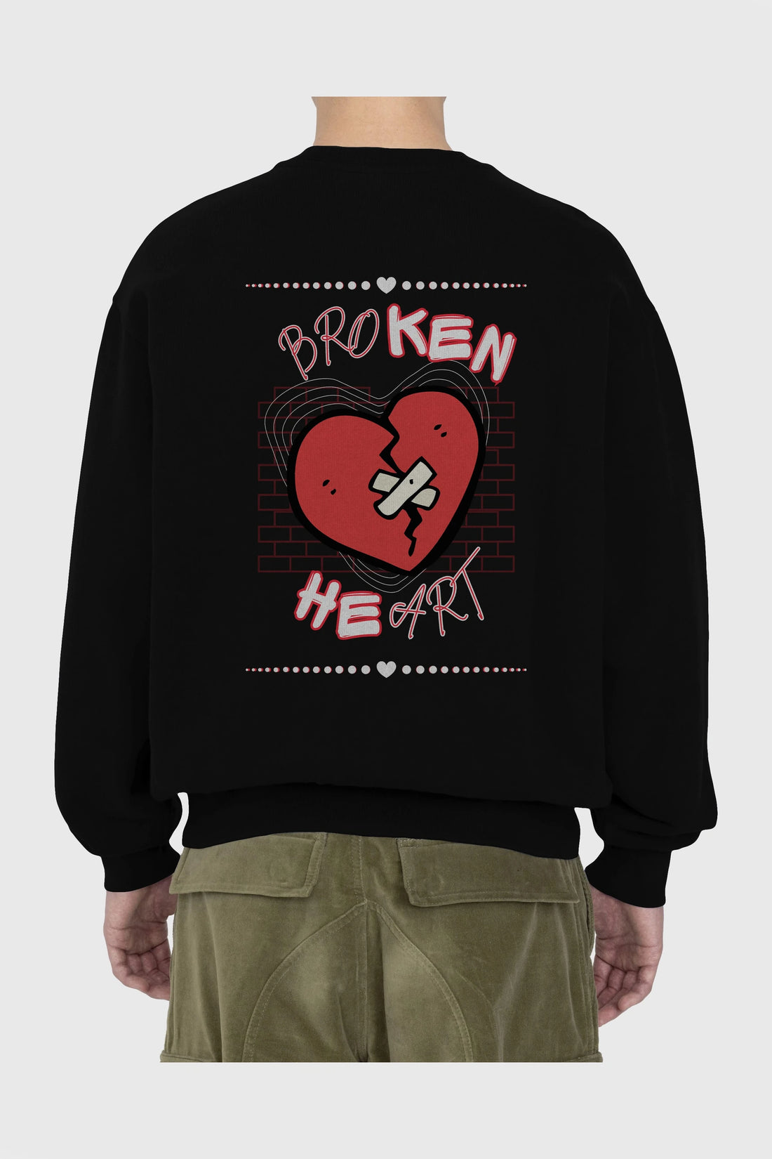 Broken Heart Yazılı Arka Baskılı Oversize Sweatshirt Erkek Kadın Unisex