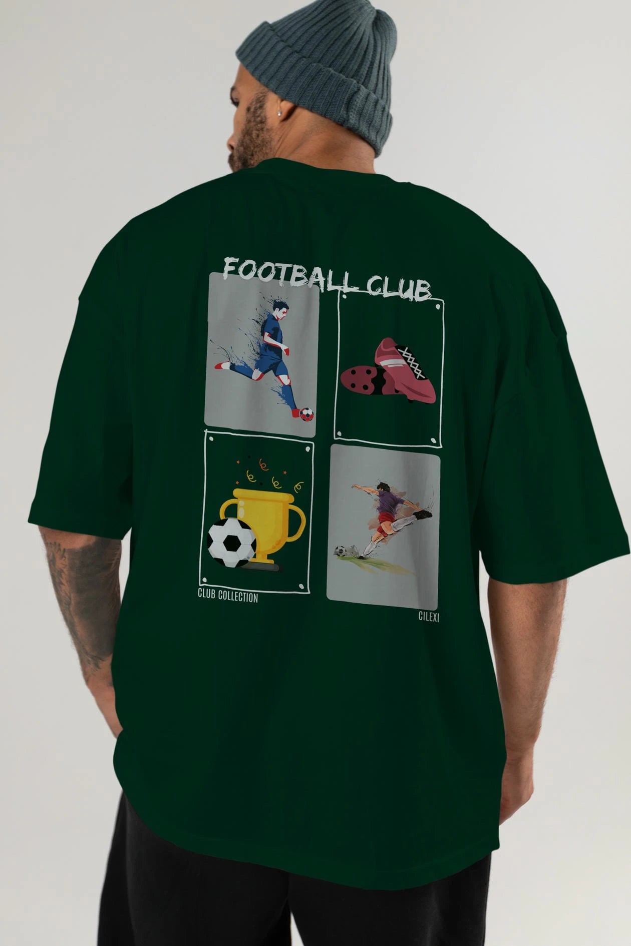 Football Club Arka Baskılı Oversize t-shirt Erkek Kadın %100 Pamuk Bisiklet Yaka tişort