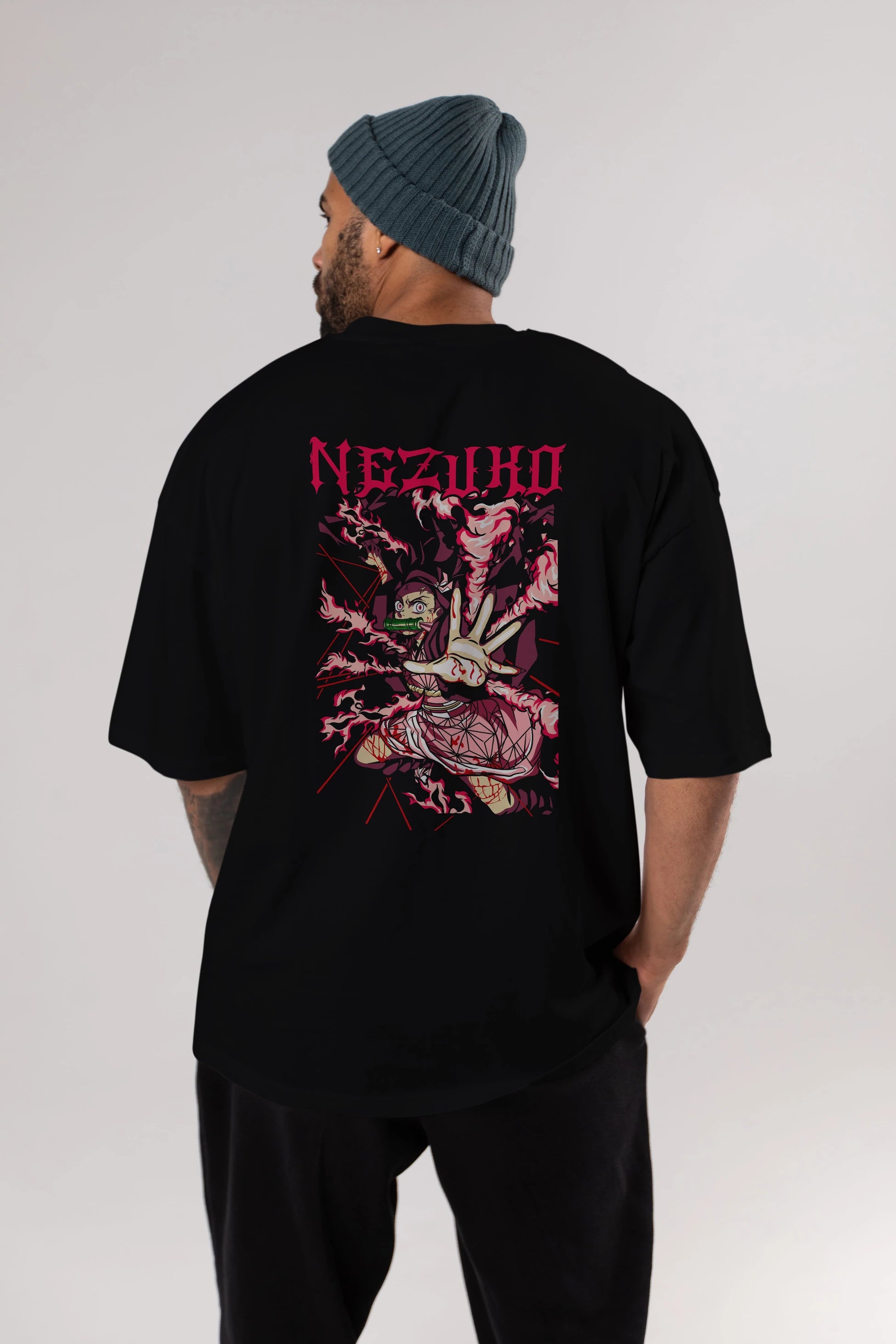 NEZUKO KAMADO Anime Arka Baskılı Oversize t-shirt Erkek Kadın Unisex
