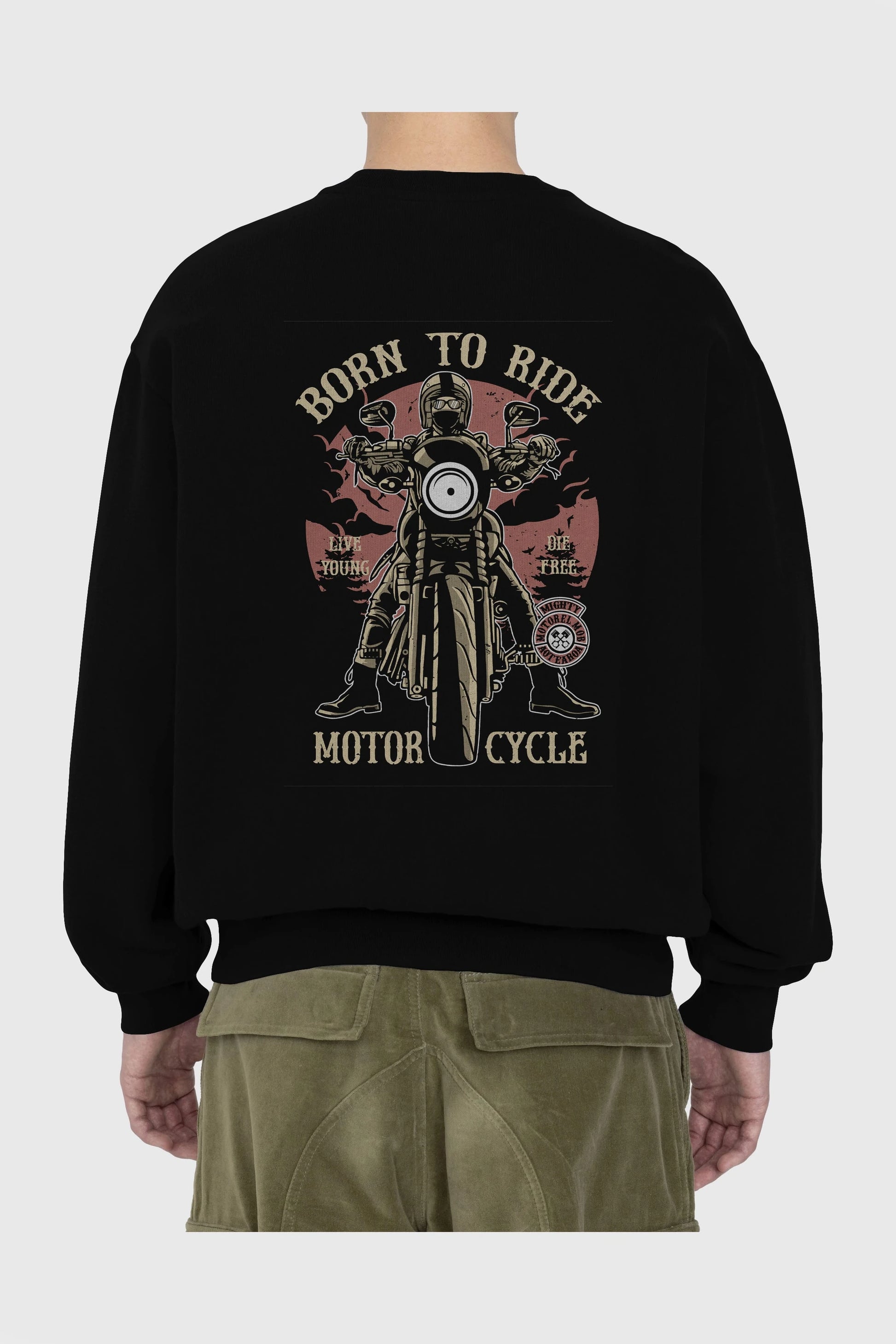 Born To Ride Arka Baskılı Oversize Sweatshirt Erkek Kadın Unisex