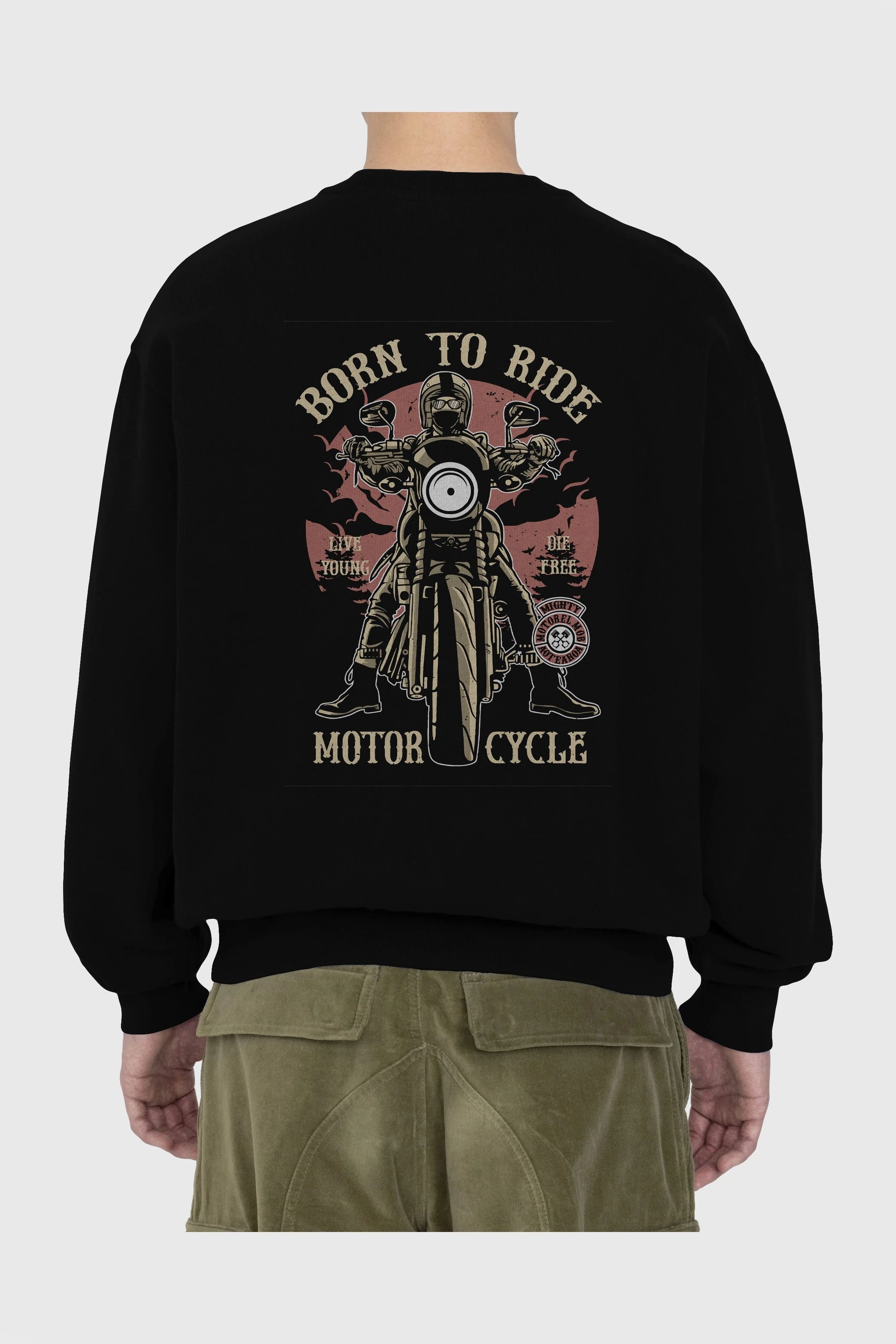Born To Ride Arka Baskılı Oversize Sweatshirt Erkek Kadın Unisex
