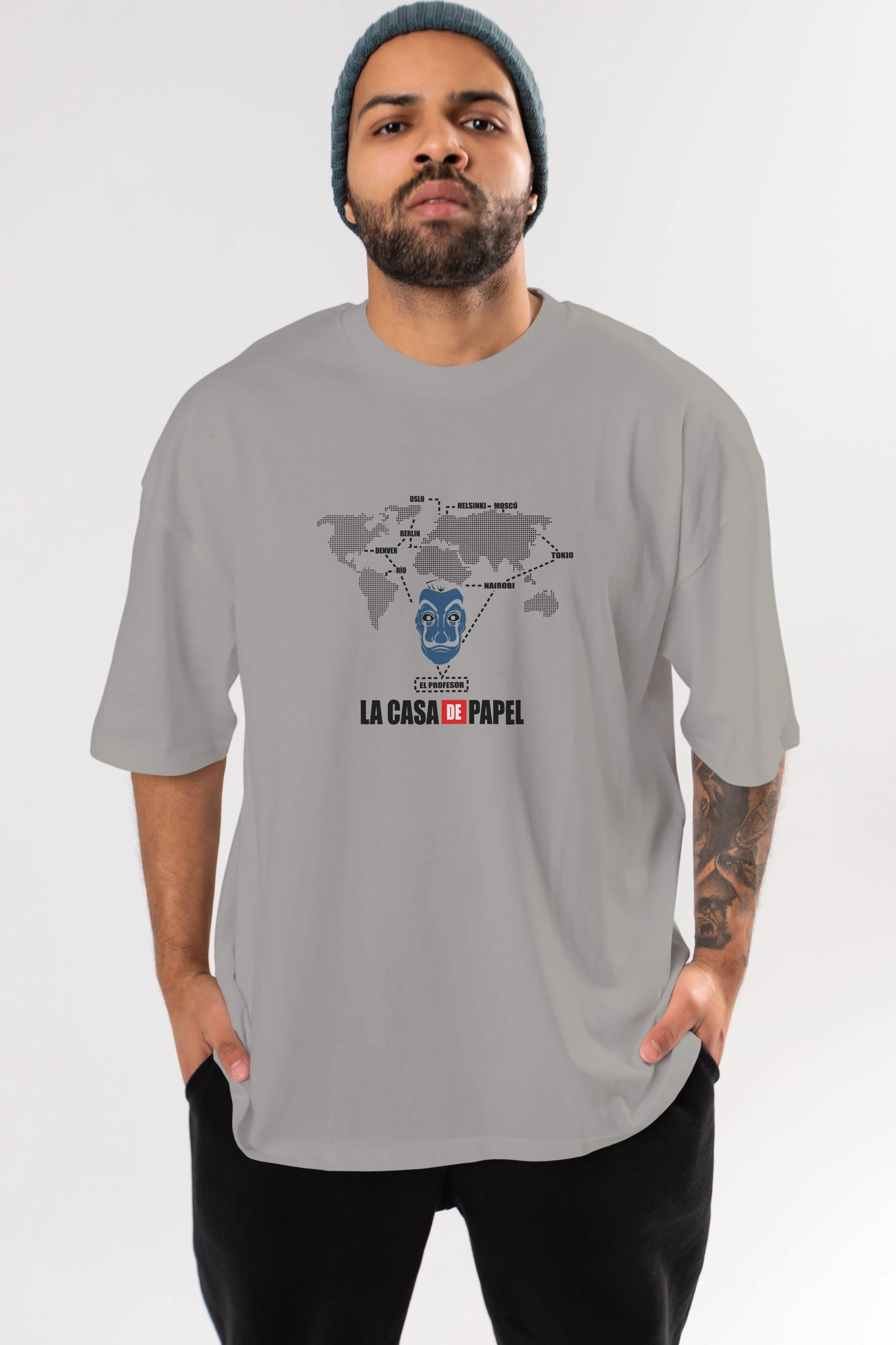 La Casa De Papel Ön Baskılı Oversize t-shirt Erkek Kadın Unisex %100 Pamuk Bisiklet Yaka tişort
