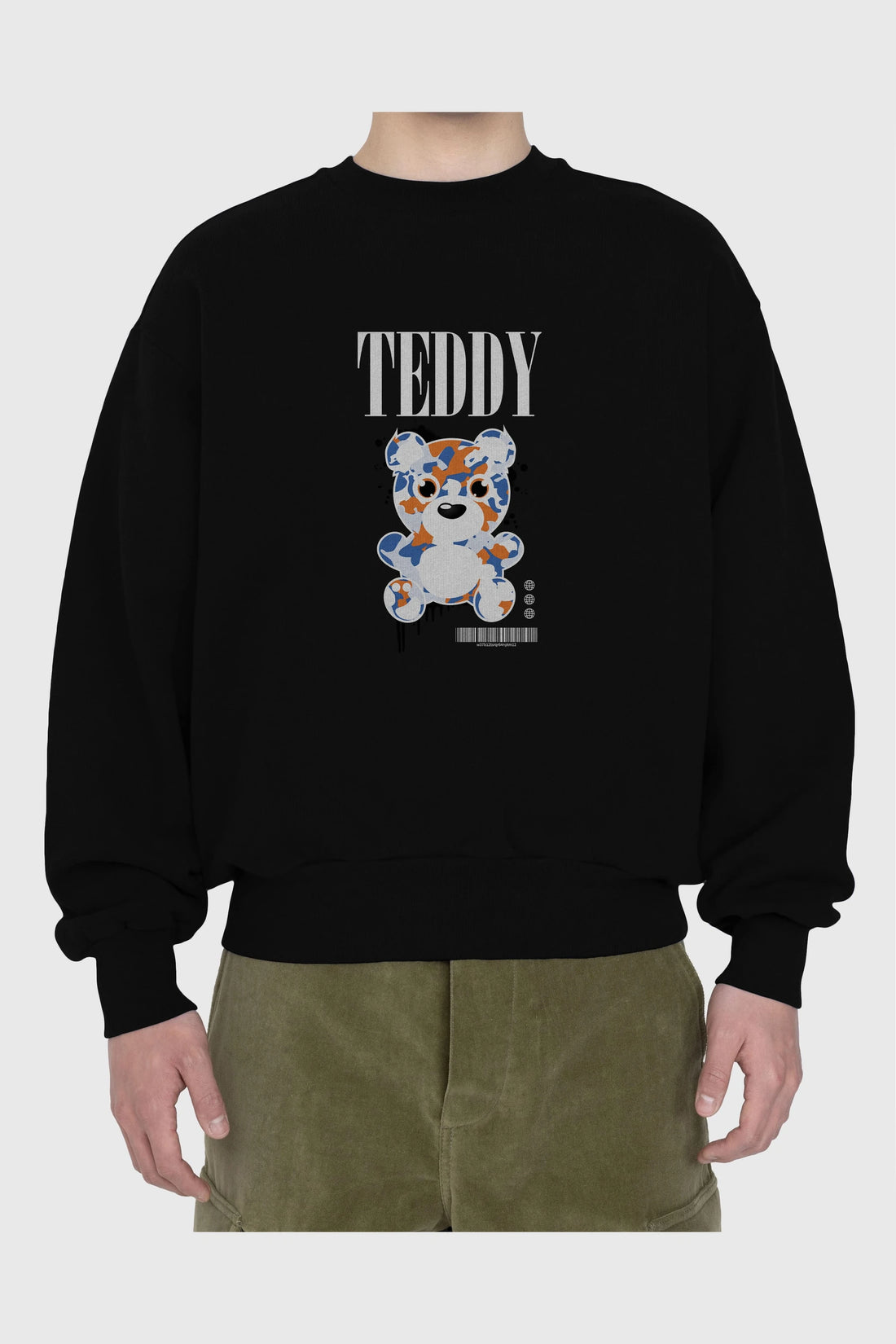 Teddy Bear Streetwear Ön Baskılı Oversize Sweatshirt Erkek Kadın Unisex