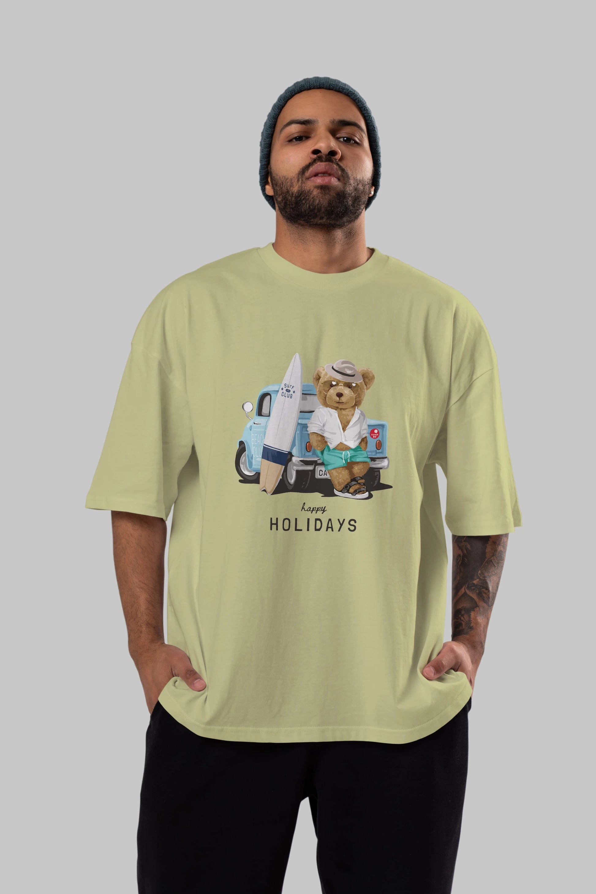 Teddy Bear Surf Club Ön Baskılı Oversize t-shirt Erkek Kadın Unisex %100 Pamuk