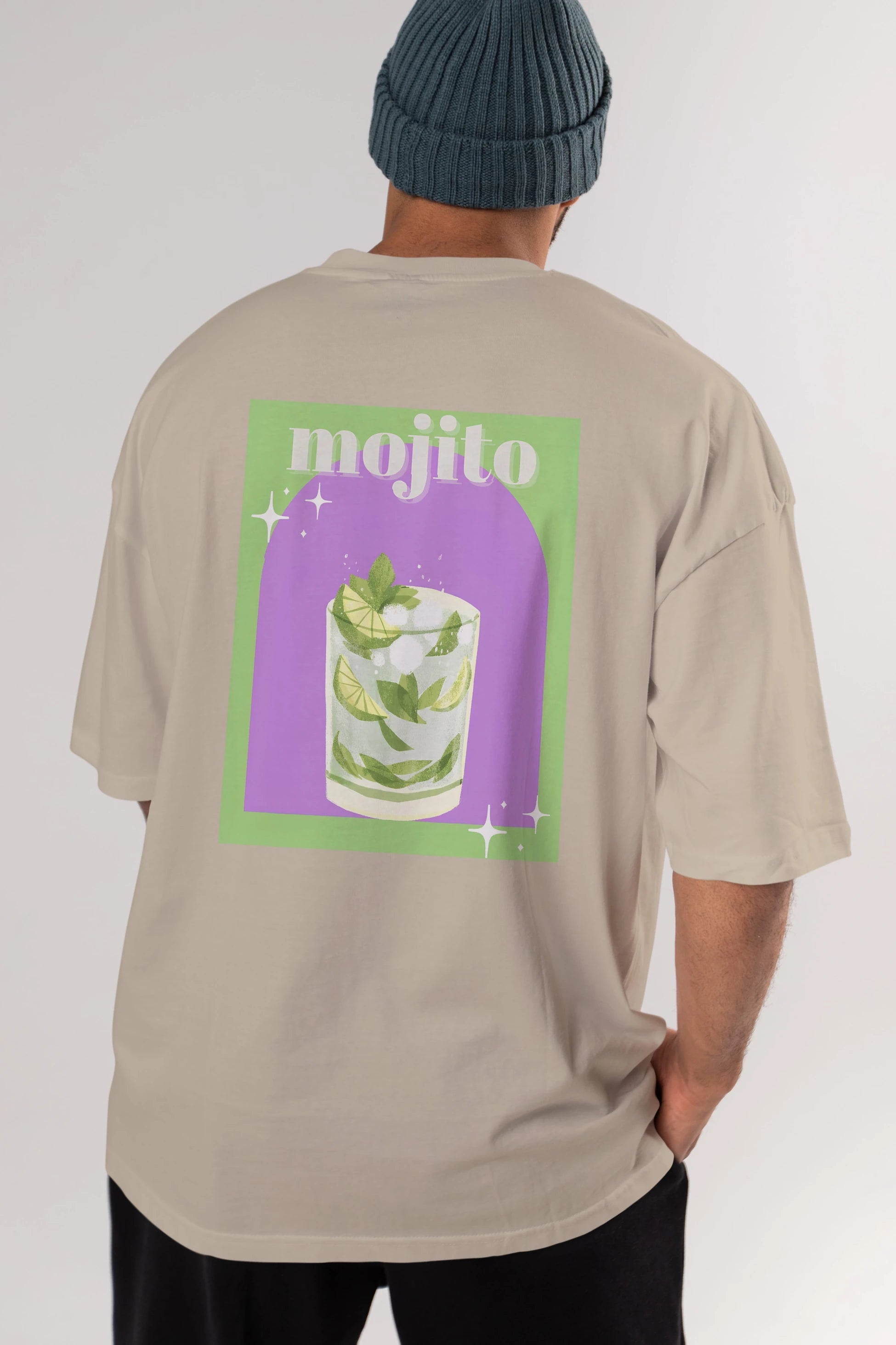 Mojito 3 Arka Baskılı Oversize t-shirt Erkek Kadın Unisex %100 Pamuk Bisiklet Yaka tişort