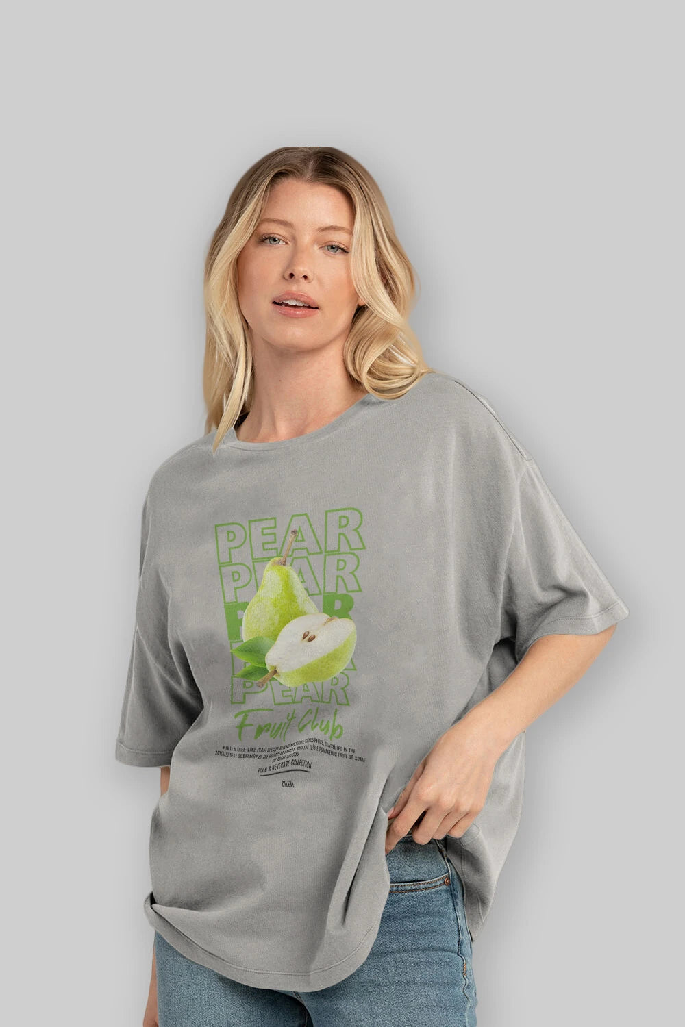 Pear Ön Baskılı Oversize t-shirt Erkek Kadın Pamuk Bisiklet Yaka tişort