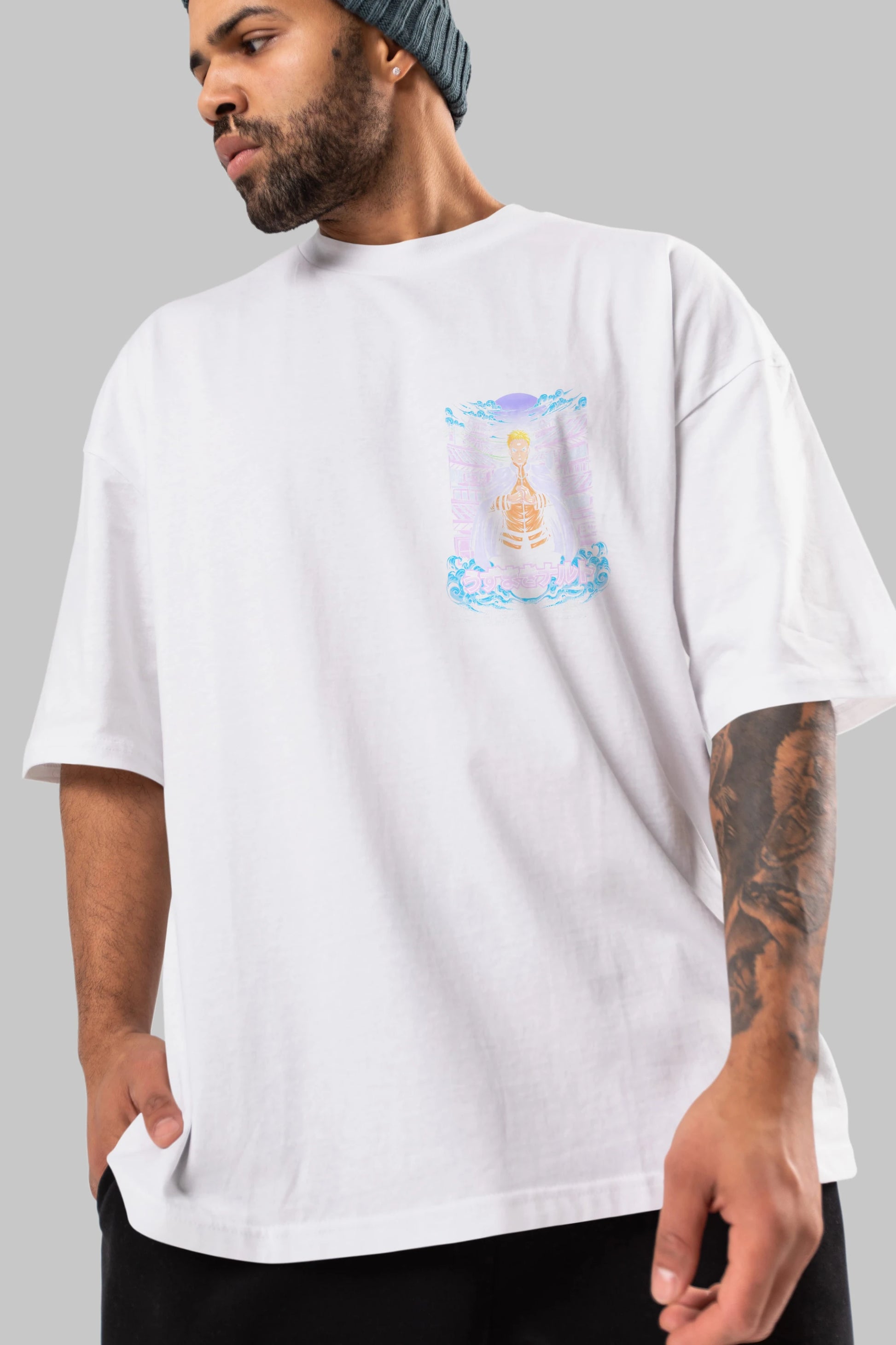 NARUTO (8) Ön Sol Baskılı Oversize t-shirt Erkek Kadın Unisex %100 Pamuk Bisiklet Yaka tişort