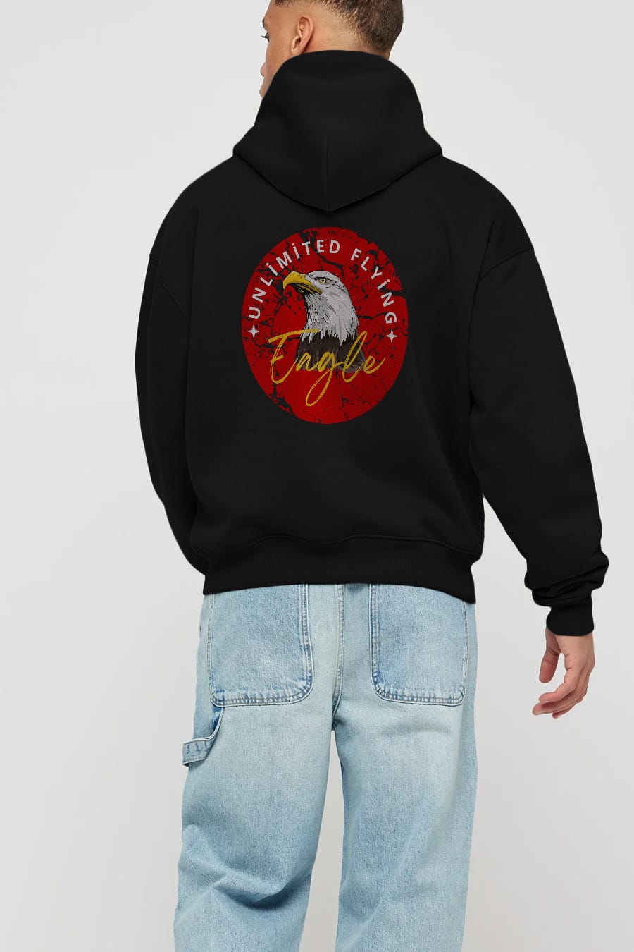 Unlimited Flying Yazılı Arka Baskılı Oversize Hoodie Kapüşonlu Sweatshirt Erkek Kadın Unisex