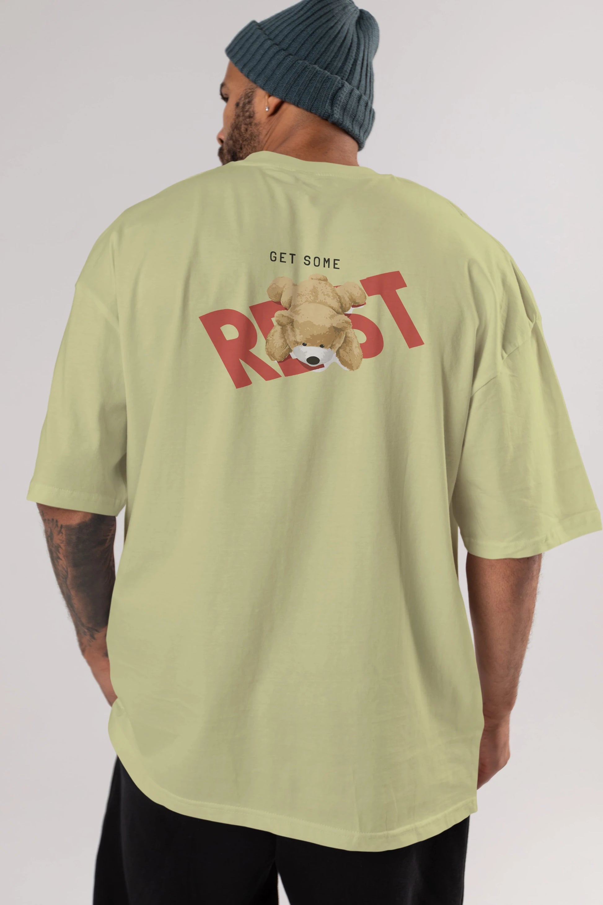 Teddy Bear Rest Arka Baskılı Oversize t-shirt Erkek Kadın Unisex %100 Pamuk