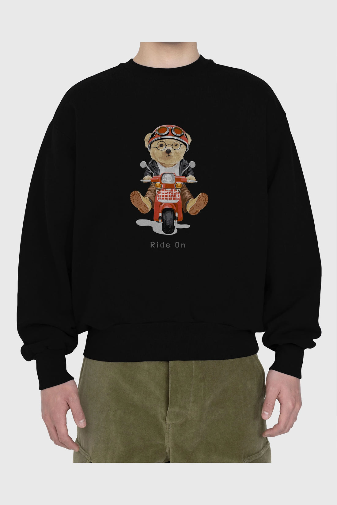 Teddy Bear Ride On Ön Baskılı Oversize Sweatshirt Erkek Kadın Unisex