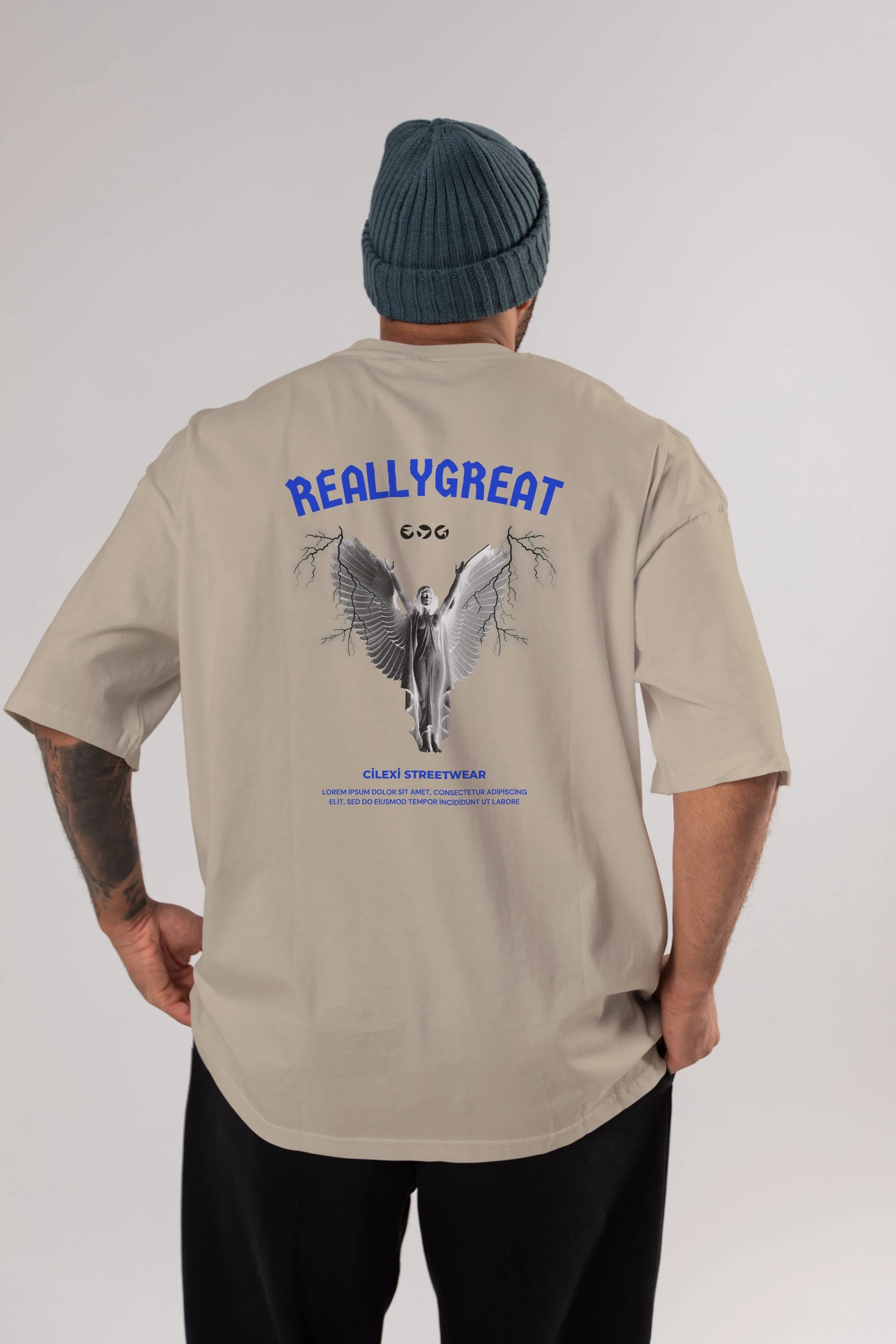 Reallygreat Angel Arka Baskılı Oversize t-shirt Erkek Kadın Unisex