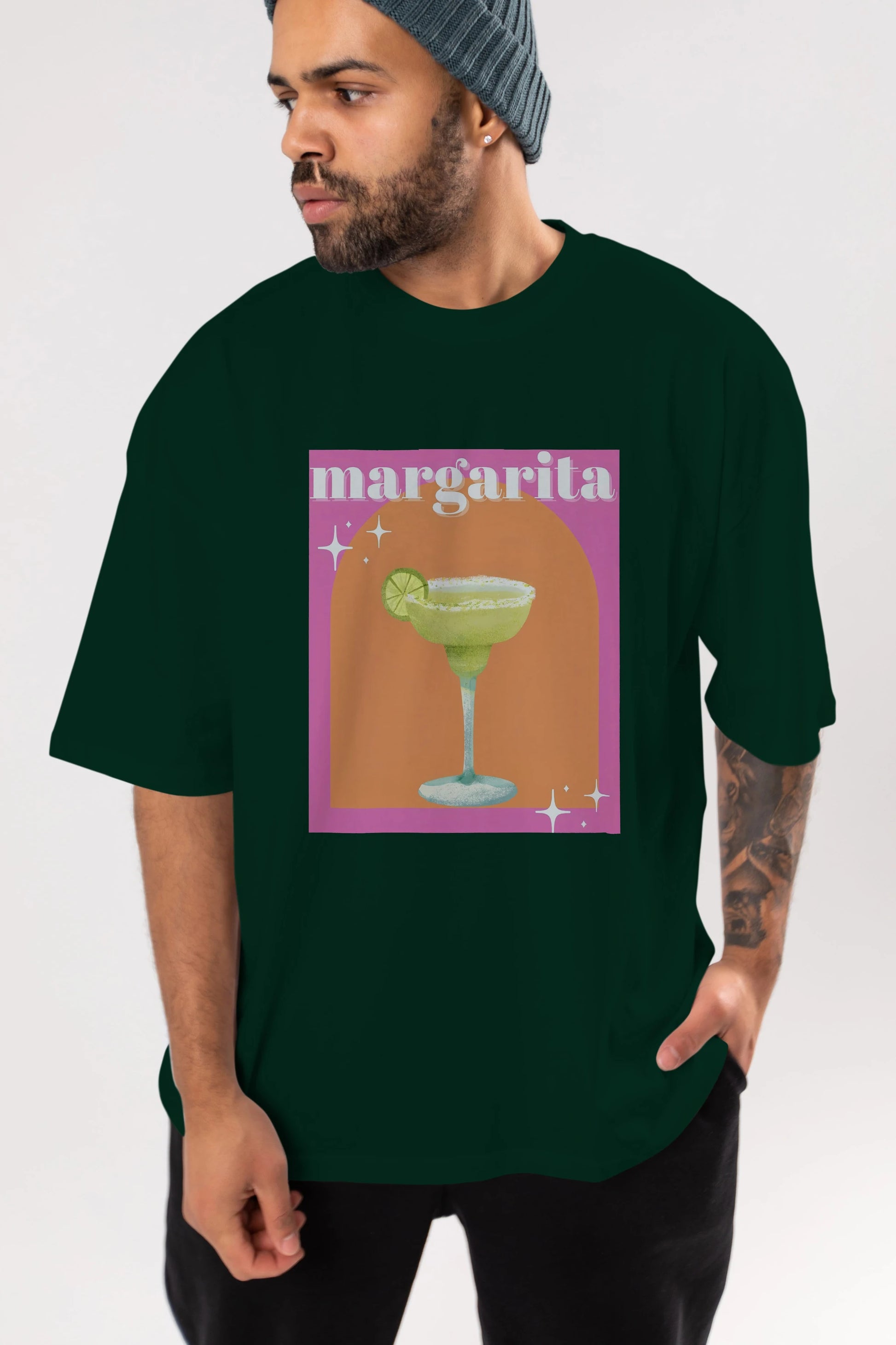 Margarita 7 Ön Baskılı Oversize t-shirt Erkek Kadın Unisex %100 Pamuk Bisiklet Yaka tişort