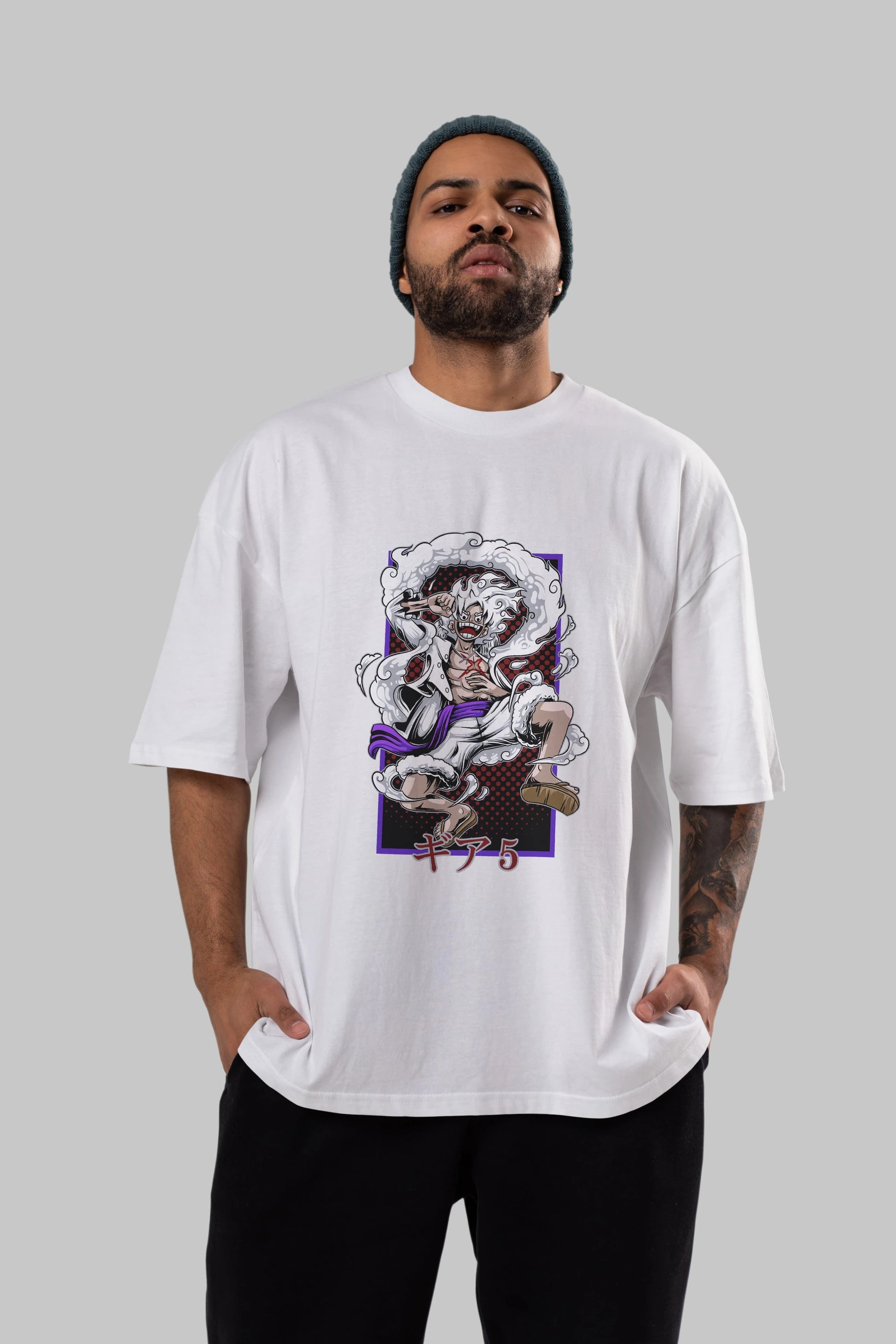 LUFFY GEAR 5 RECUADRO Anime Ön Baskılı Oversize t-shirt %100 pamuk Erkek Kadın Unisex
