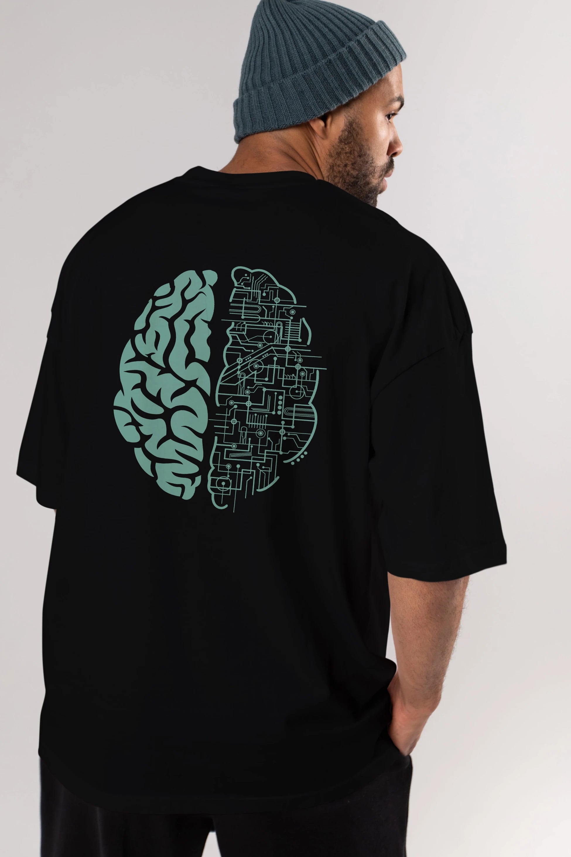 Electric Brain Arka Baskılı Oversize t-shirt %100 pamuk Erkek Kadın Unisex