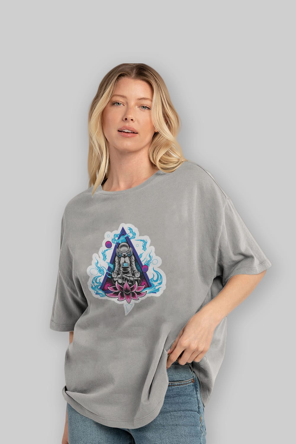 Astronaut Meditation Sticker Ön Baskılı Oversize t-shirt Erkek Kadın Unisex