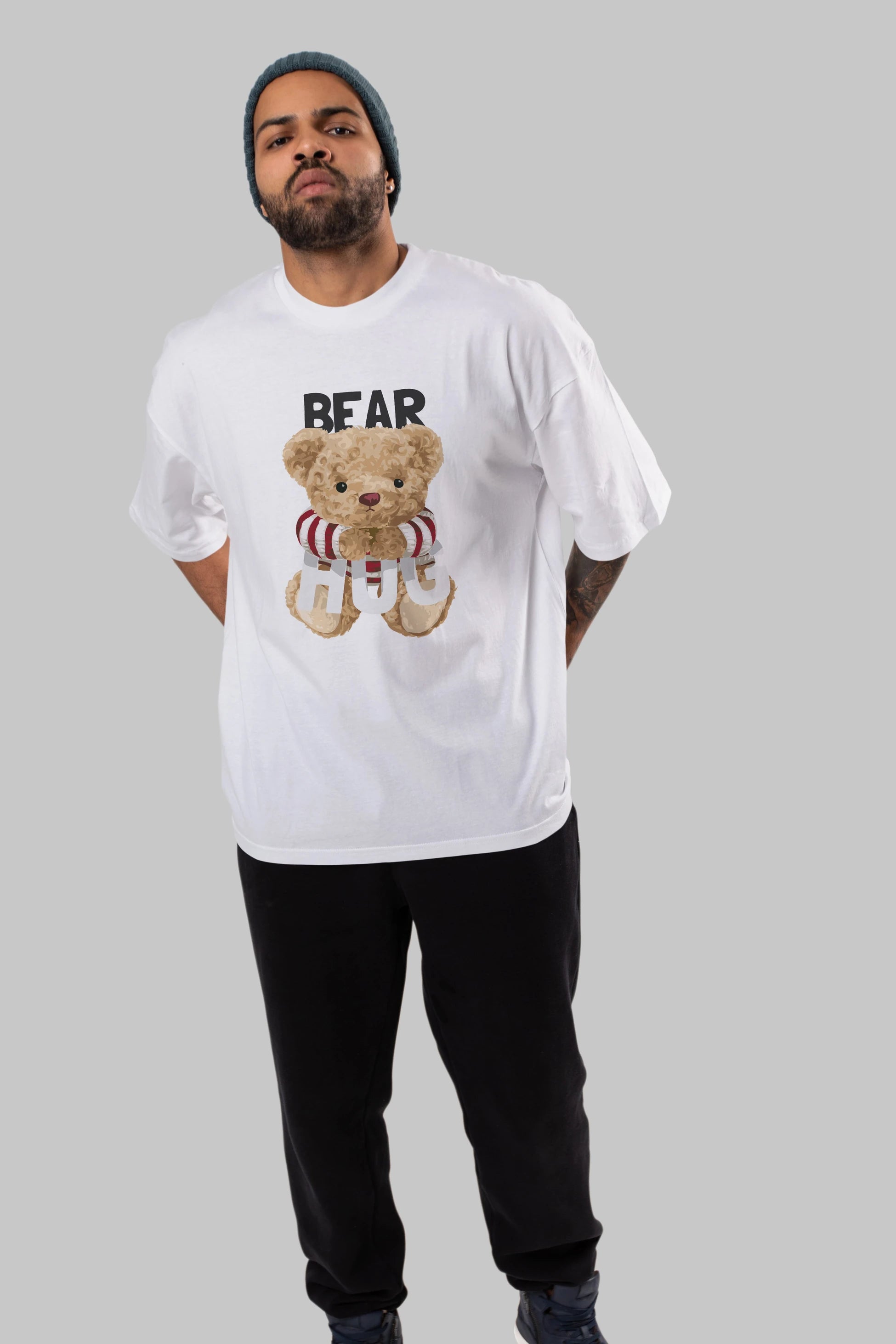 Teddy Bear Hug Ön Baskılı Oversize t-shirt Erkek Kadın Unisex %100 Pamuk