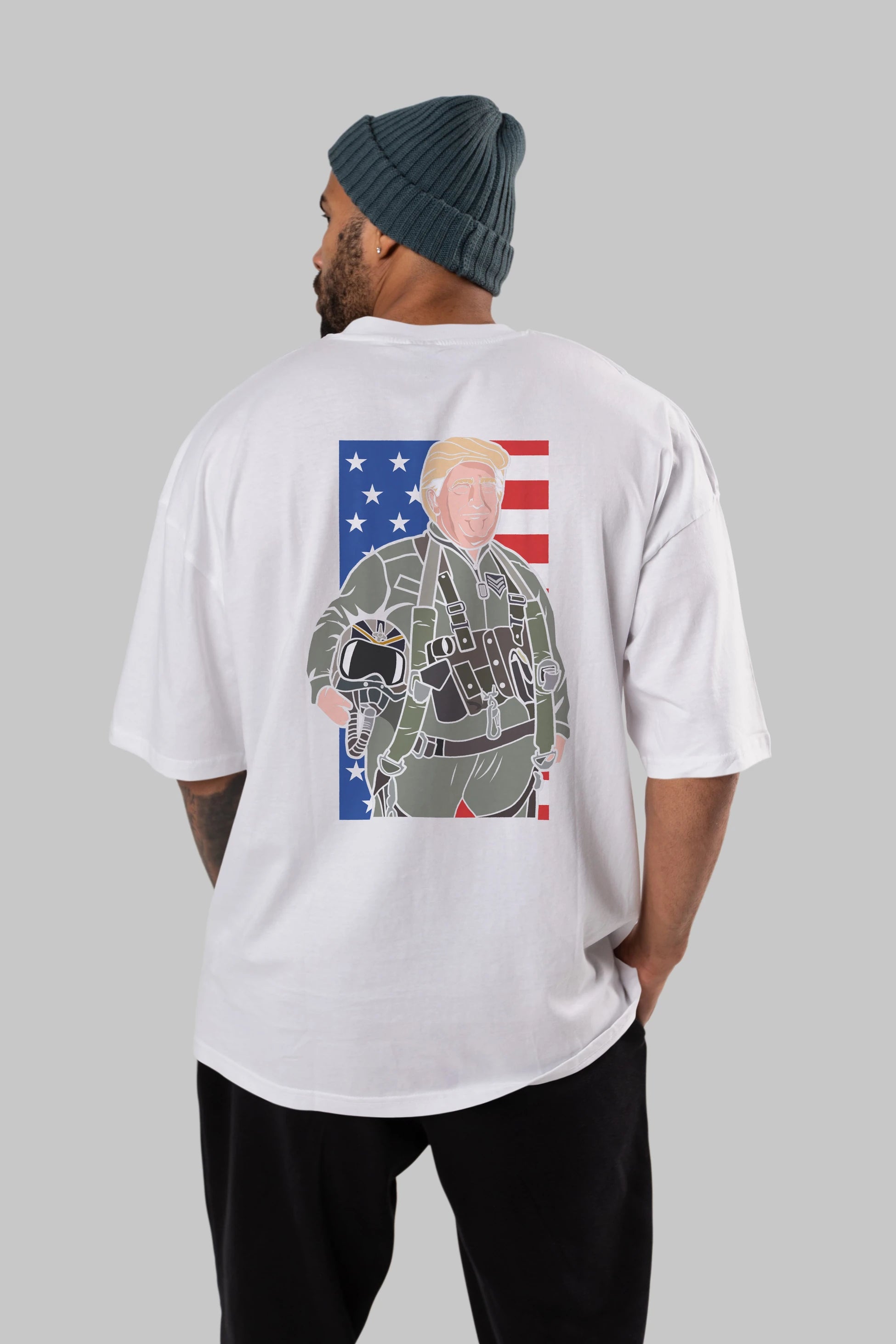 Trump Jetplane Pilot Arka Baskılı Oversize t-shirt Erkek Kadın Unisex %100 Pamuk tişort