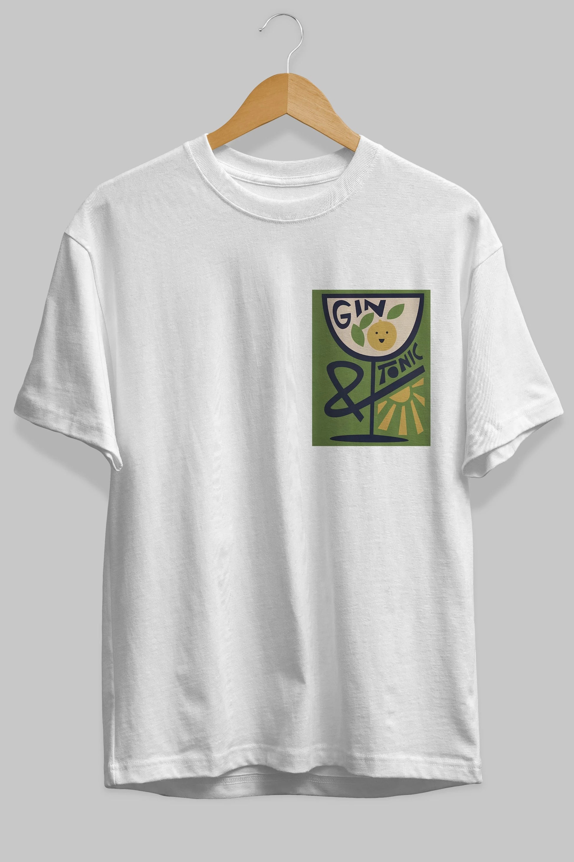 Gin Tonic 3 Ön Sol Baskılı Oversize t-shirt Erkek Kadın Unisex %100 Pamuk Bisiklet Yaka tişort