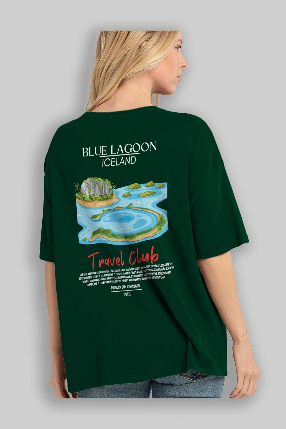 Blue Lagoon İceland Arka Baskılı Oversize t-shirt Erkek Kadın Pamuk Bisiklet Yaka tişort