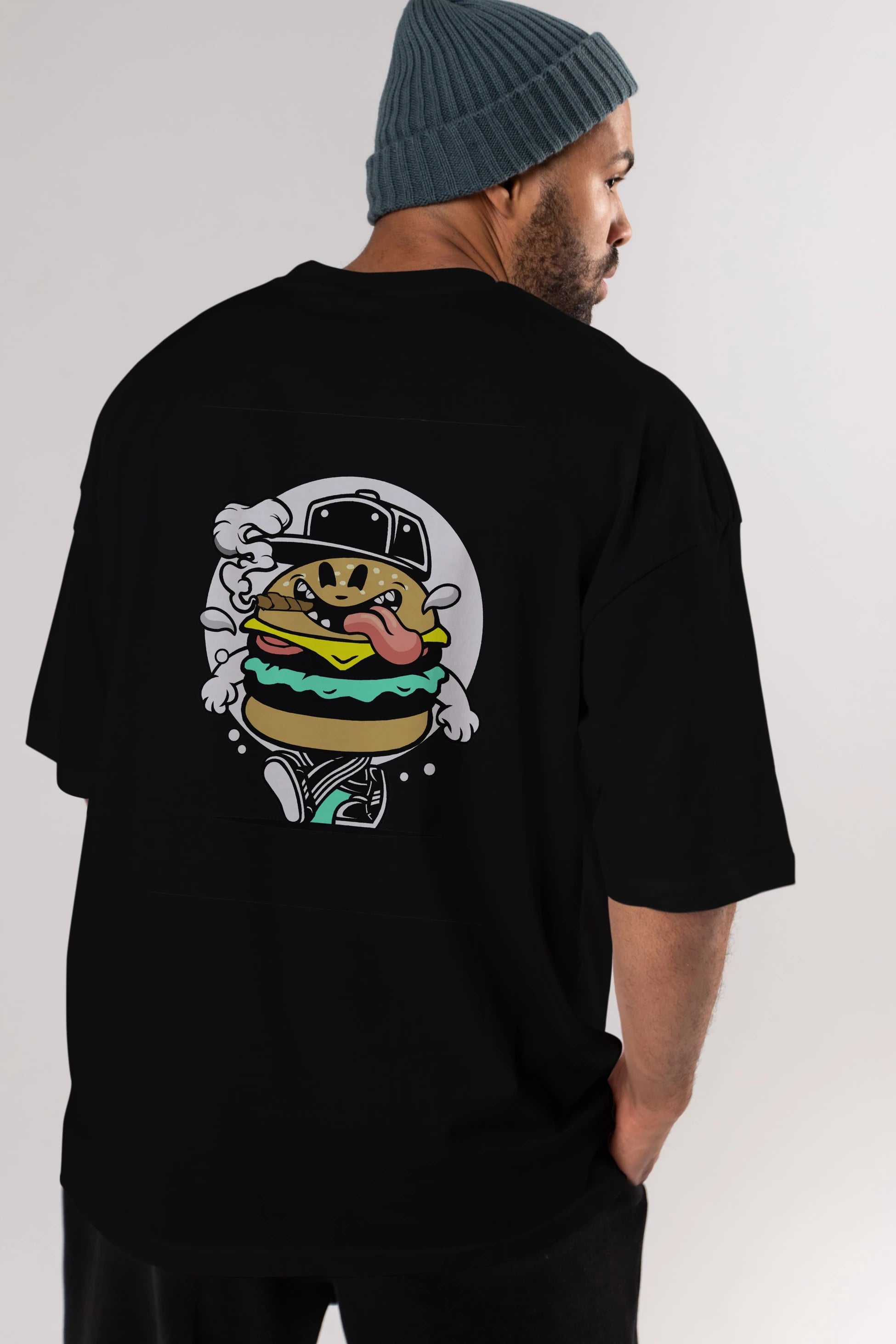 Burger Guy Arka Baskılı Oversize t-shirt Erkek Kadın Unisex %100 Pamuk tişort