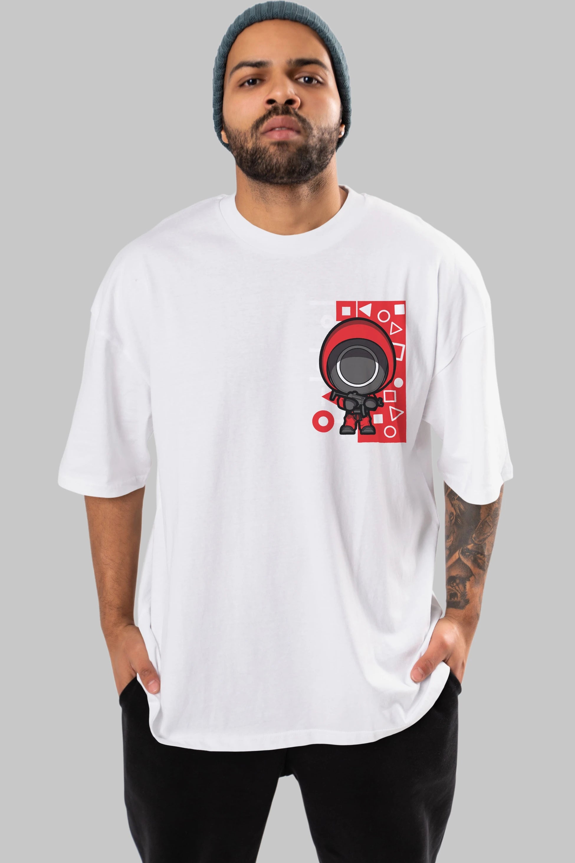 Squid Game (4) Ön Sol Baskılı Oversize t-shirt Erkek Kadın Unisex %100 Pamuk Bisiklet Yaka tişort