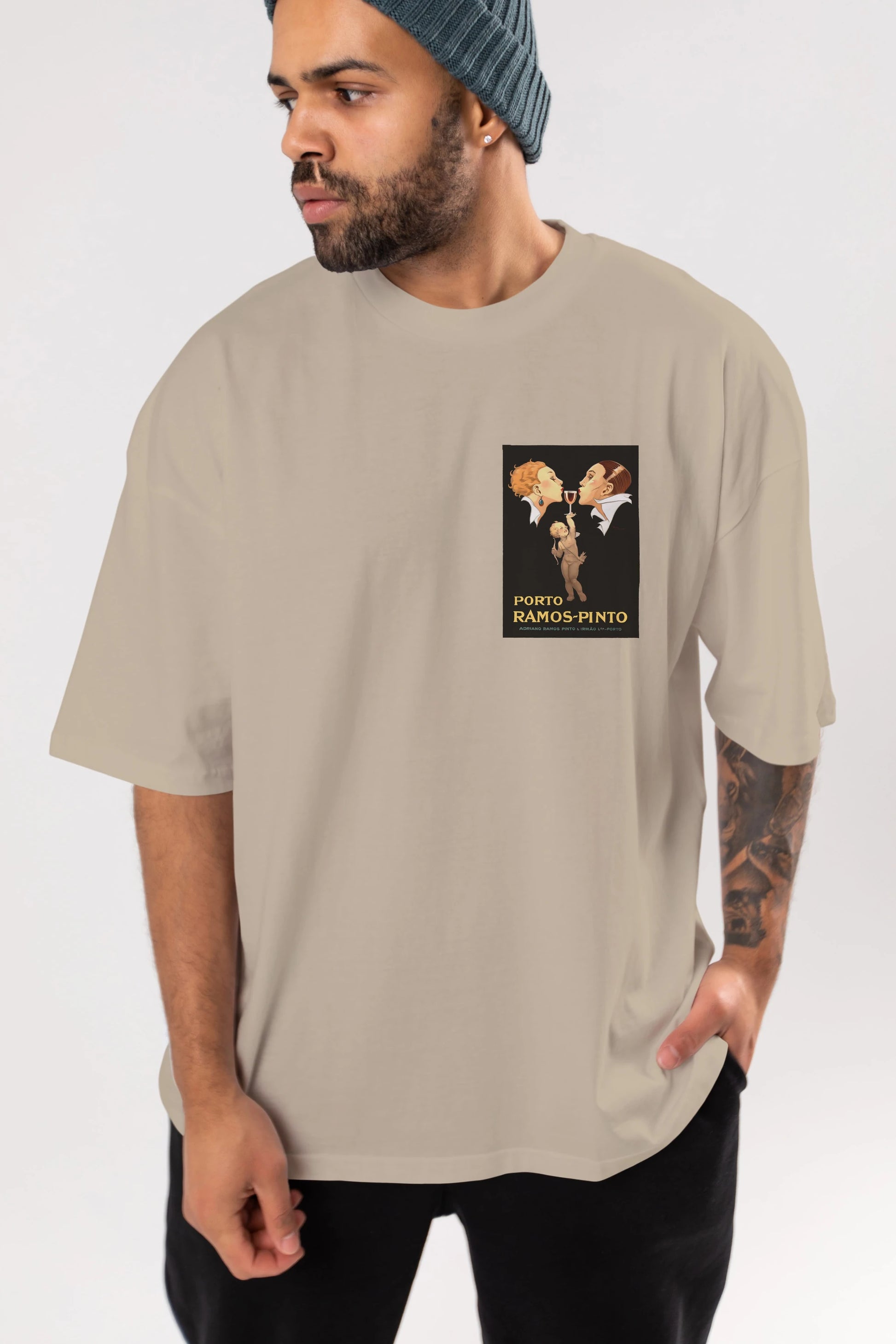 Porto Ramos Pinto Ön Sol Baskılı Oversize t-shirt Erkek Kadın Unisex %100 Pamuk Bisiklet Yaka tişort