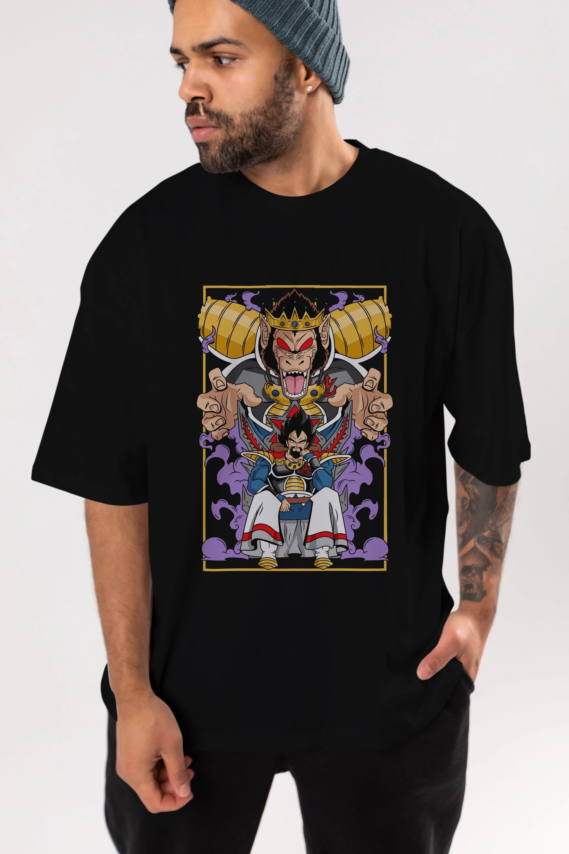 DragonBall ReyVegeta Anime Ön Baskılı Oversize t-shirt %100 pamuk Erkek Kadın Unisex