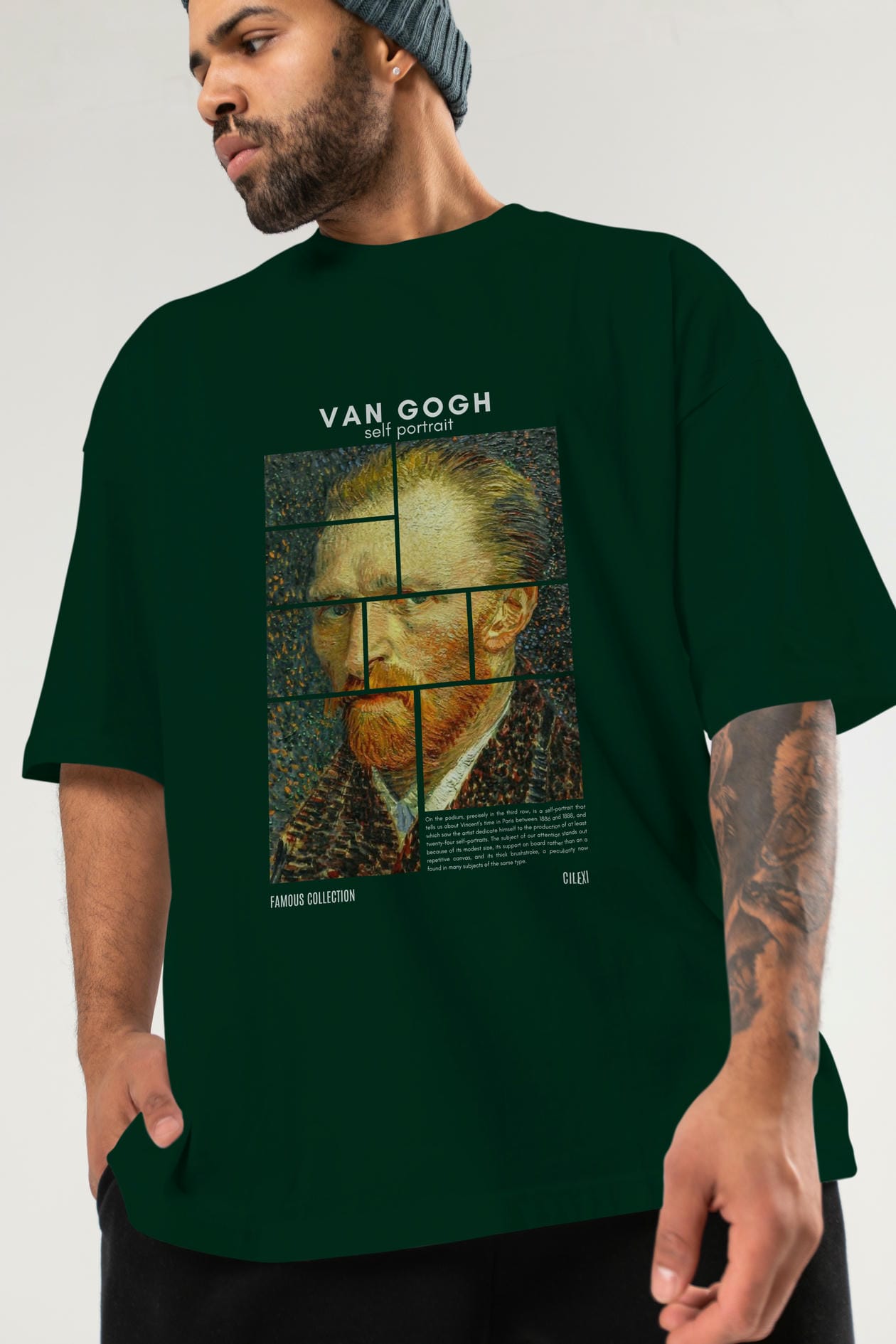 Van Gogh Self Portrait ön Baskılı Oversize t-shirt Erkek Kadın Bisiklet Yaka Pamuk tişort