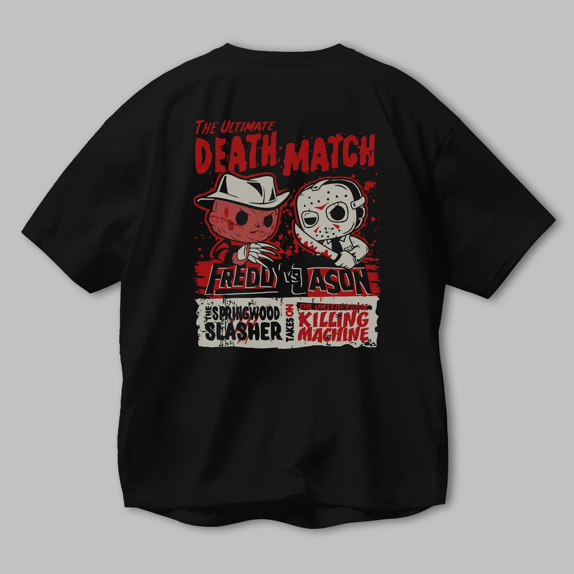 Freddy vs Jason Arka Baskılı Oversize t-shirt Erkek Kadın Unisex %100 Pamuk Bisiklet Yaka tişort