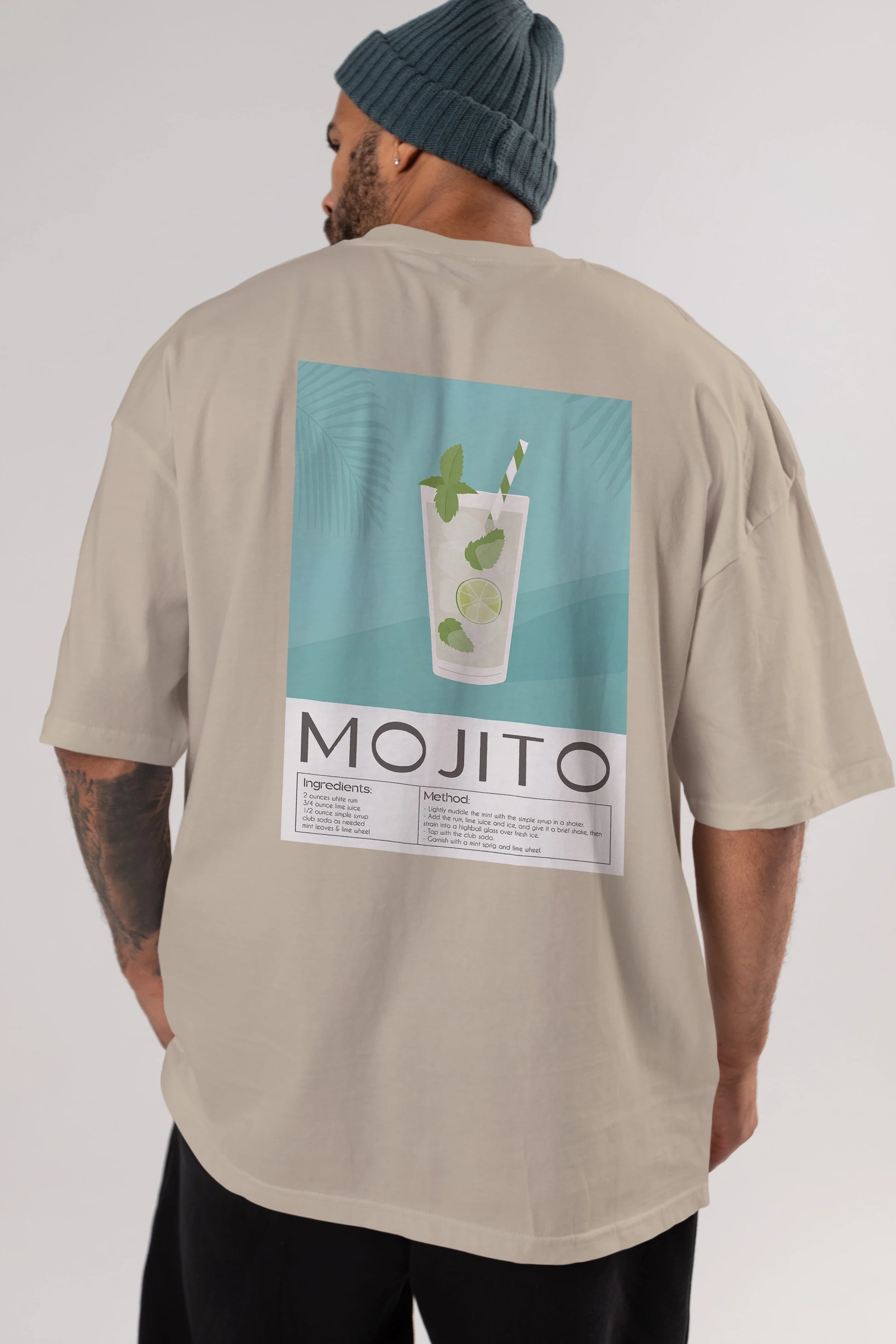 Mojito 4 Arka Baskılı Oversize t-shirt Erkek Kadın Unisex %100 Pamuk Bisiklet Yaka tişort