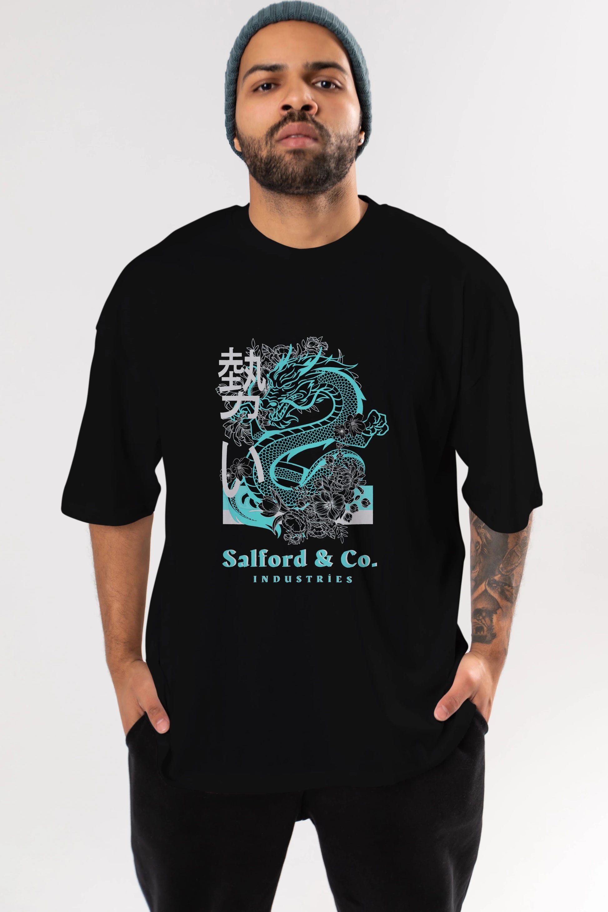 Dragon Ön Baskılı Oversize t-shirt Erkek Kadın Unisex