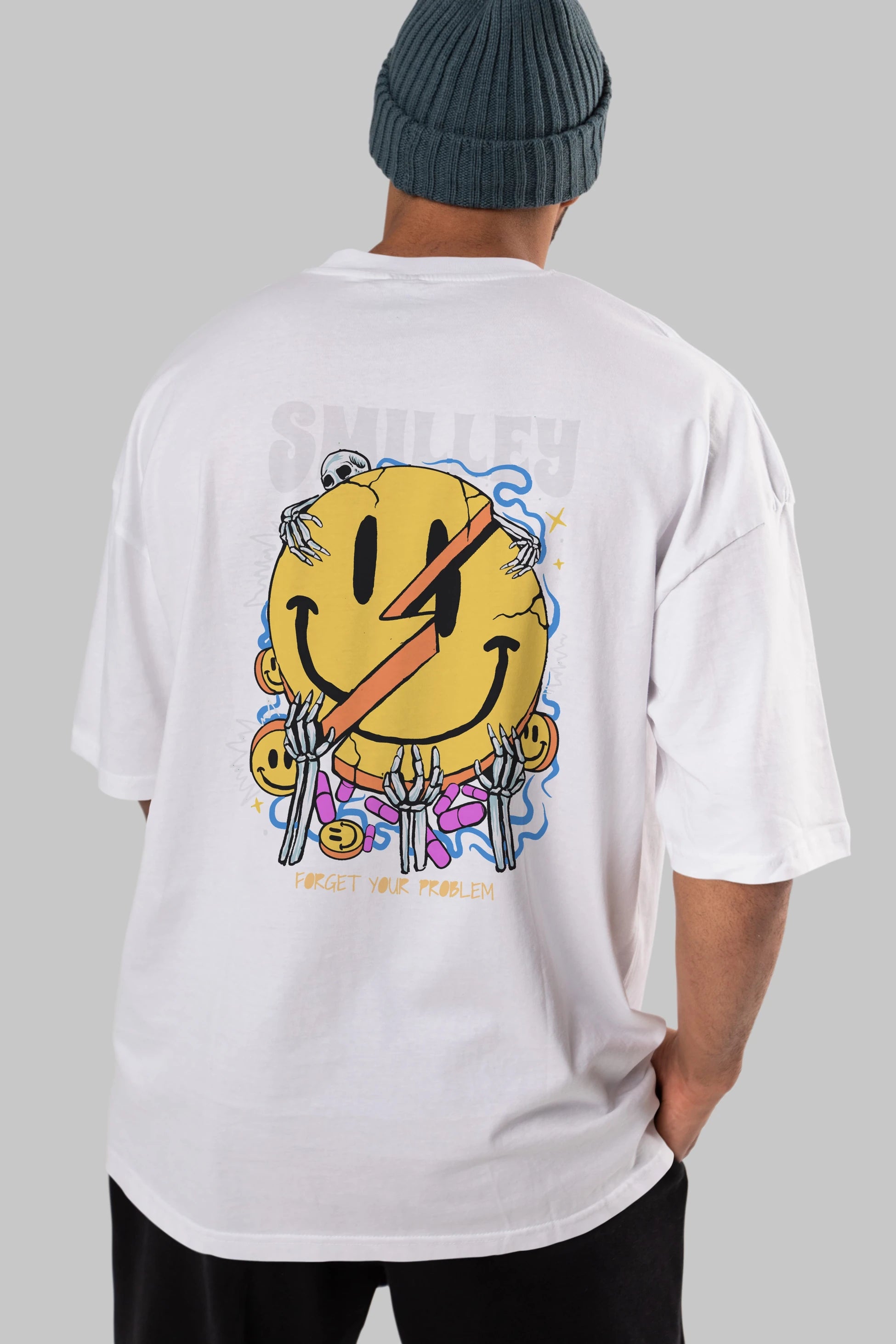 Smilley Streetwear Arka Baskılı Oversize t-shirt Erkek Kadın Unisex