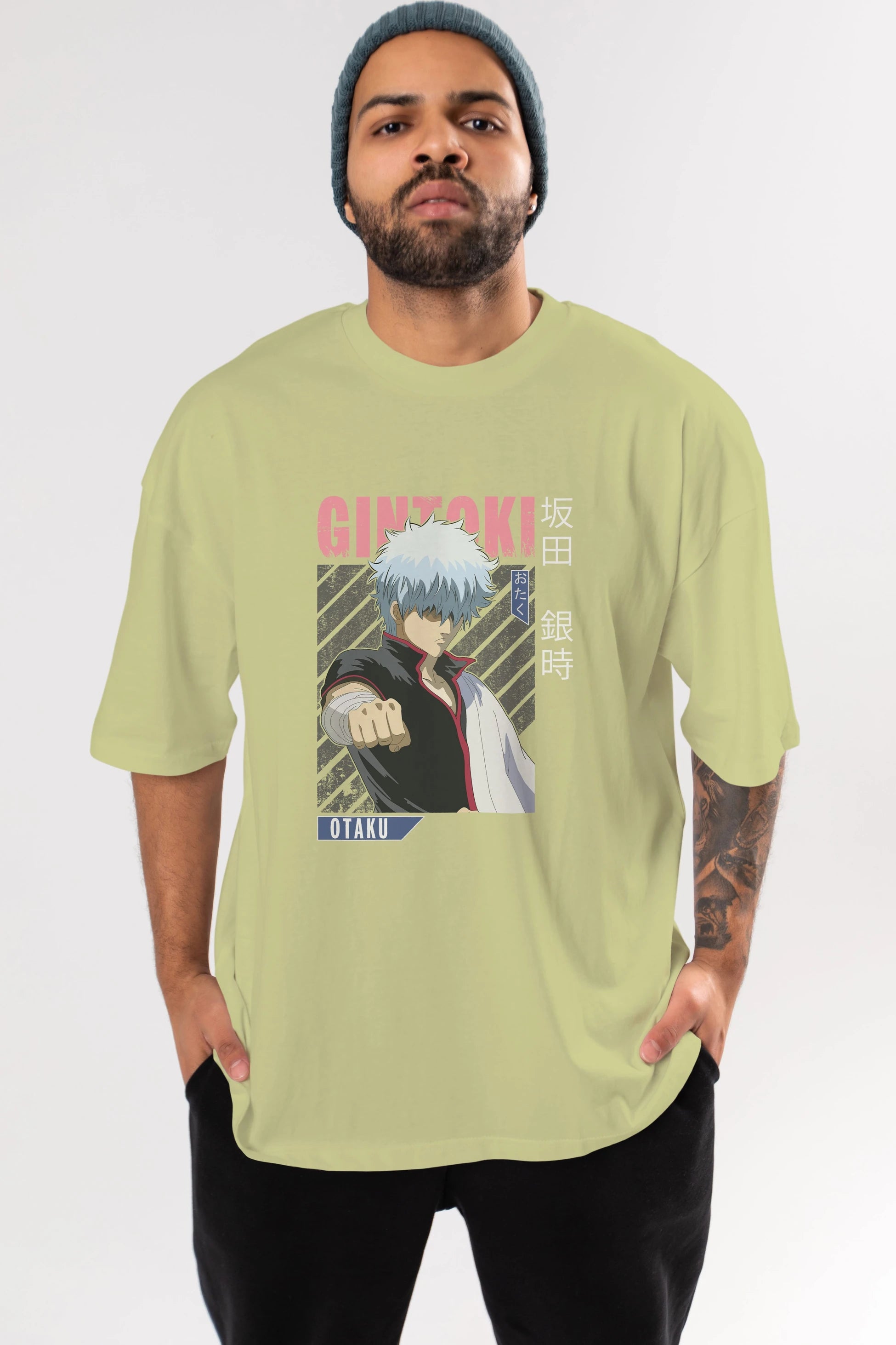 Gintoki Sakata GINTAMA 2 Anime Ön Baskılı Oversize t-shirt %100 pamuk Erkek Kadın Unisex