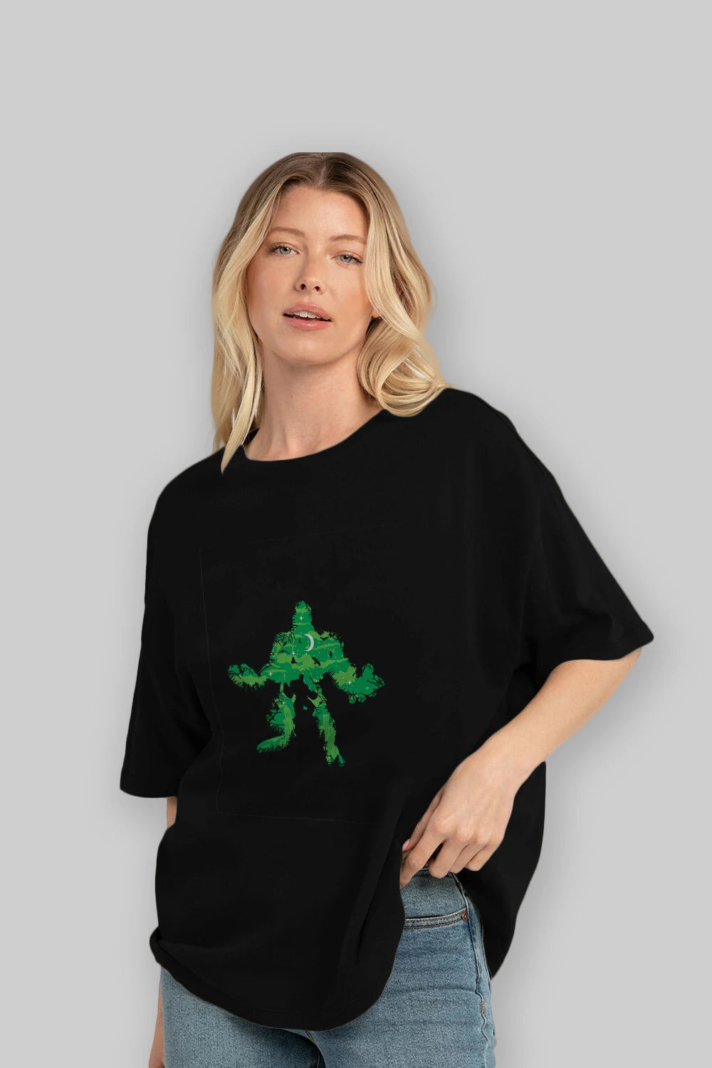 Green Monster Ön Baskılı Oversize t-shirt %100 pamuk Erkek Kadın Unisex