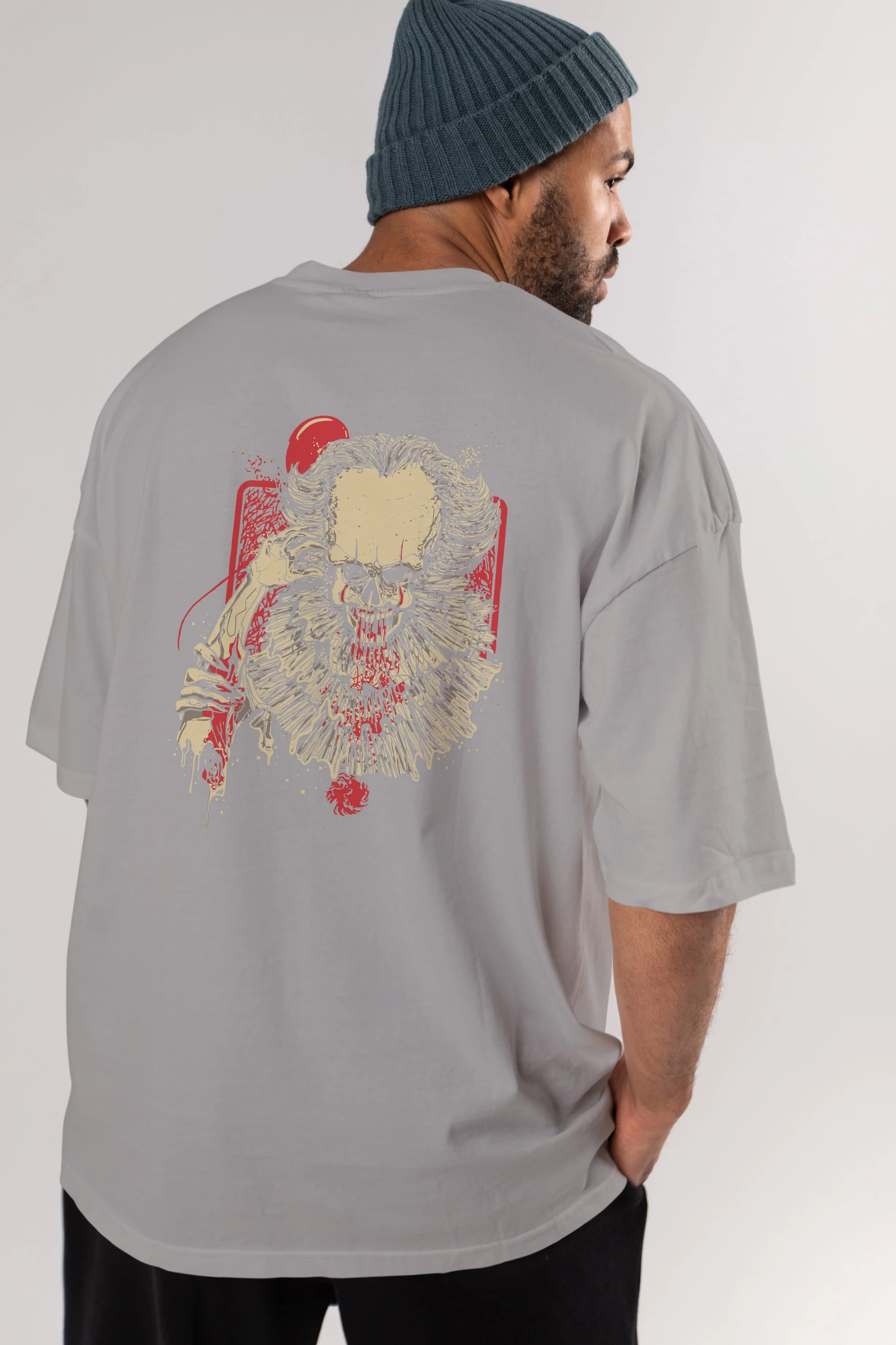 it (2) Arka Baskılı Oversize t-shirt Erkek Kadın Unisex %100 Pamuk Bisiklet Yaka tişort