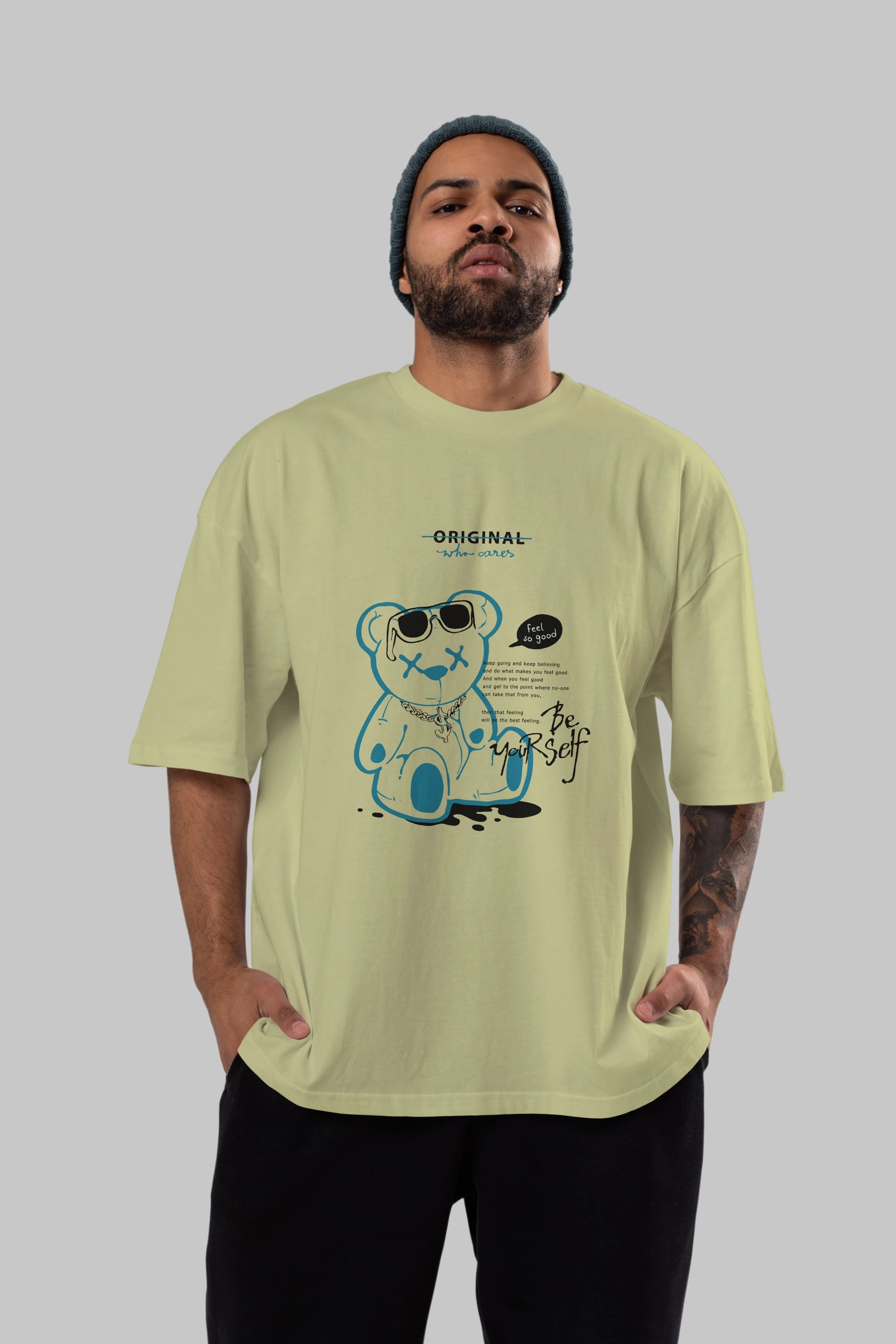 Feel So Good Bear Ön Baskılı Oversize t-shirt Erkek Kadın Unisex