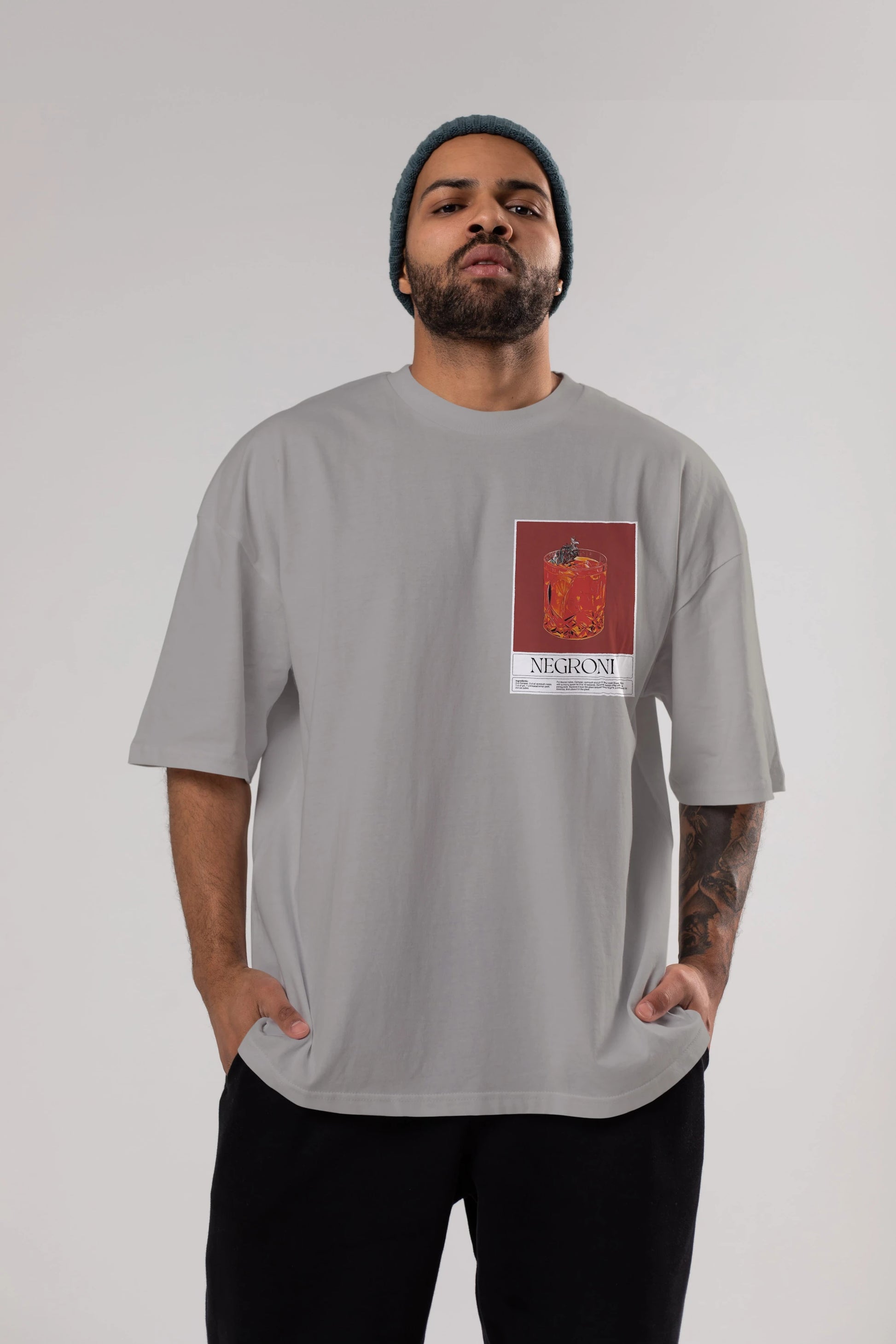 Negroni 2 Ön Sol Baskılı Oversize t-shirt Erkek Kadın Unisex %100 Pamuk Bisiklet Yaka tişort