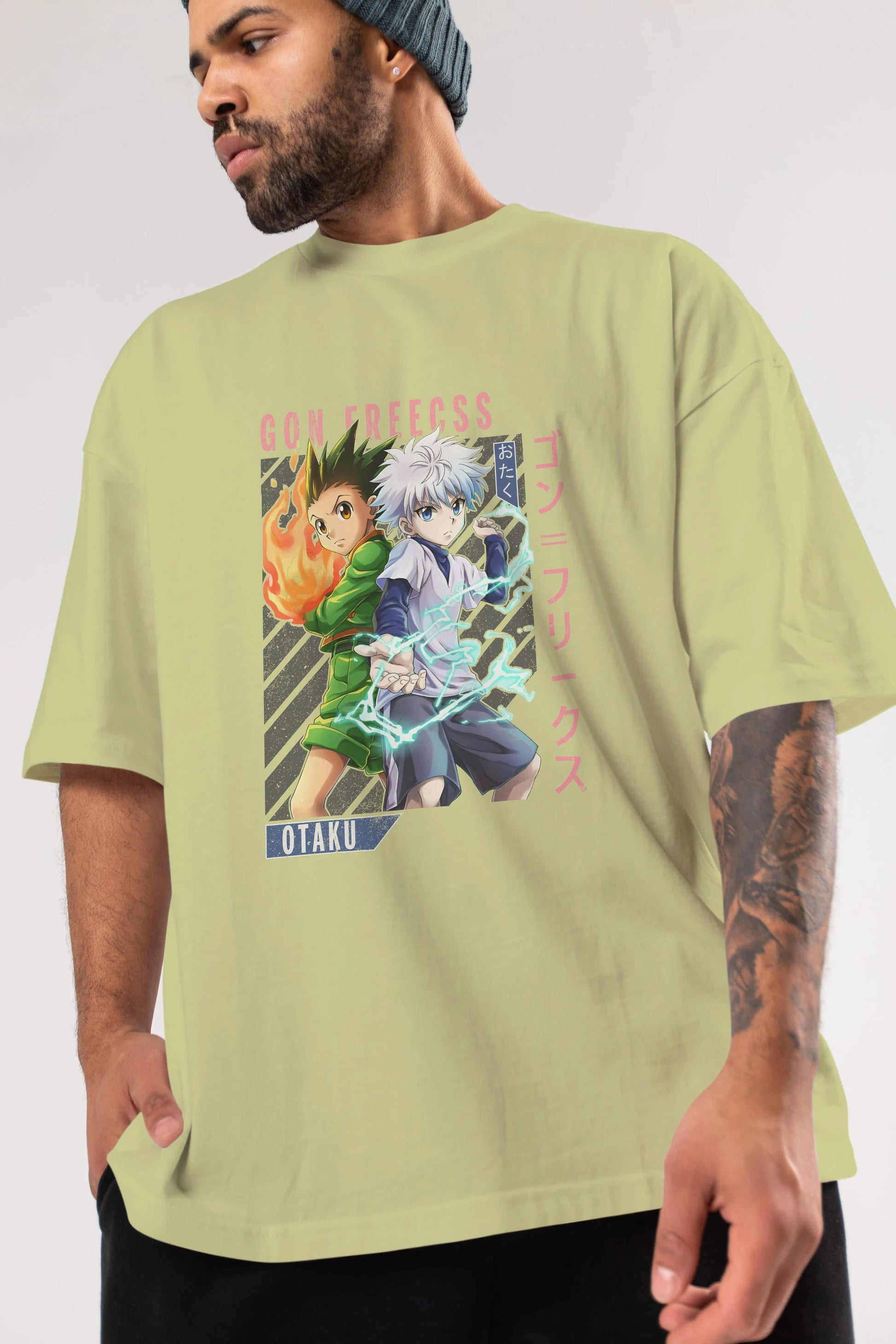 Gon Freecss HUNTER X HUNTER 1 Anime Ön Baskılı Oversize t-shirt %100 pamuk Erkek Kadın Unisex