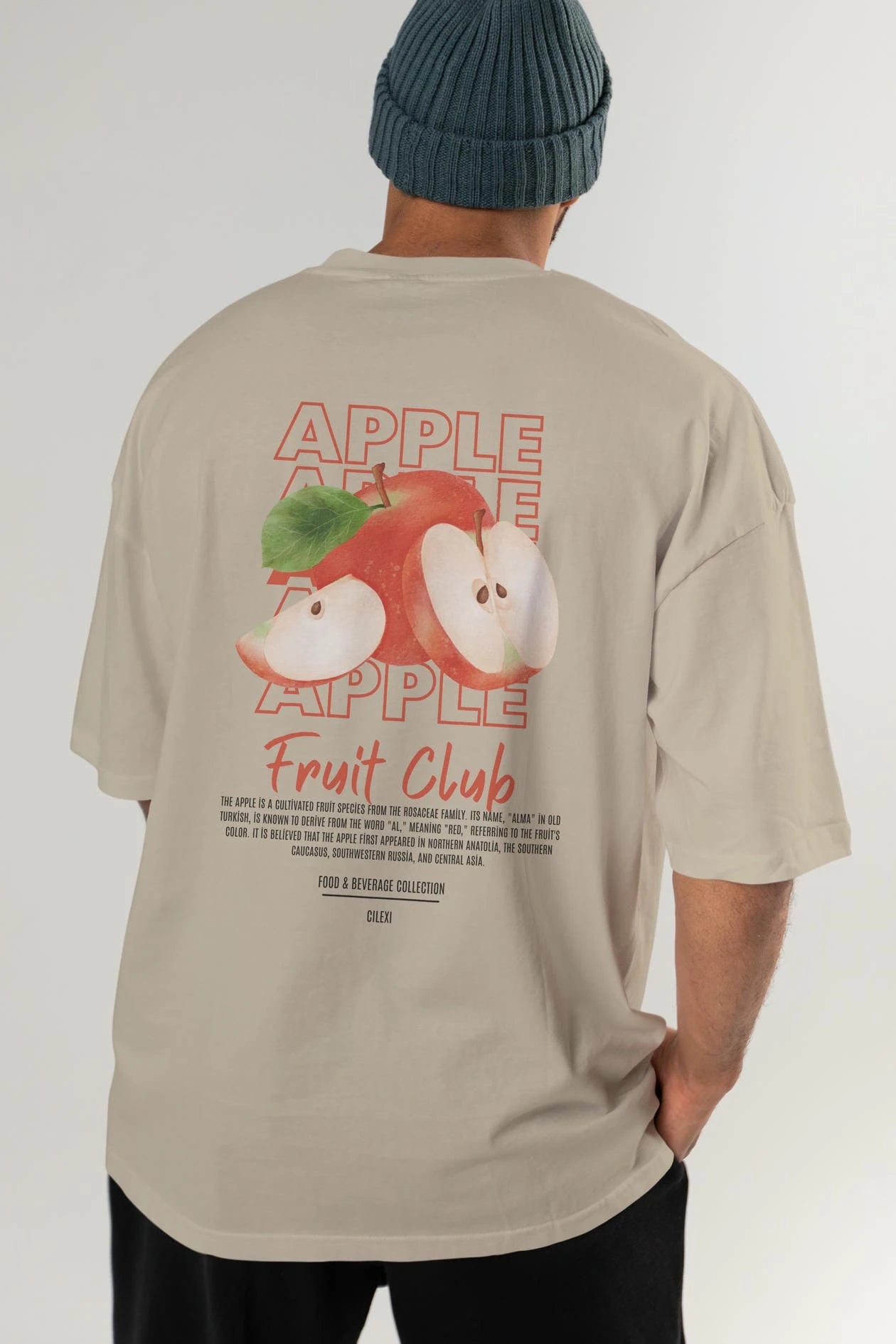 Apple Arka Baskılı Oversize t-shirt Erkek Kadın Pamuk Bisiklet Yaka tişort
