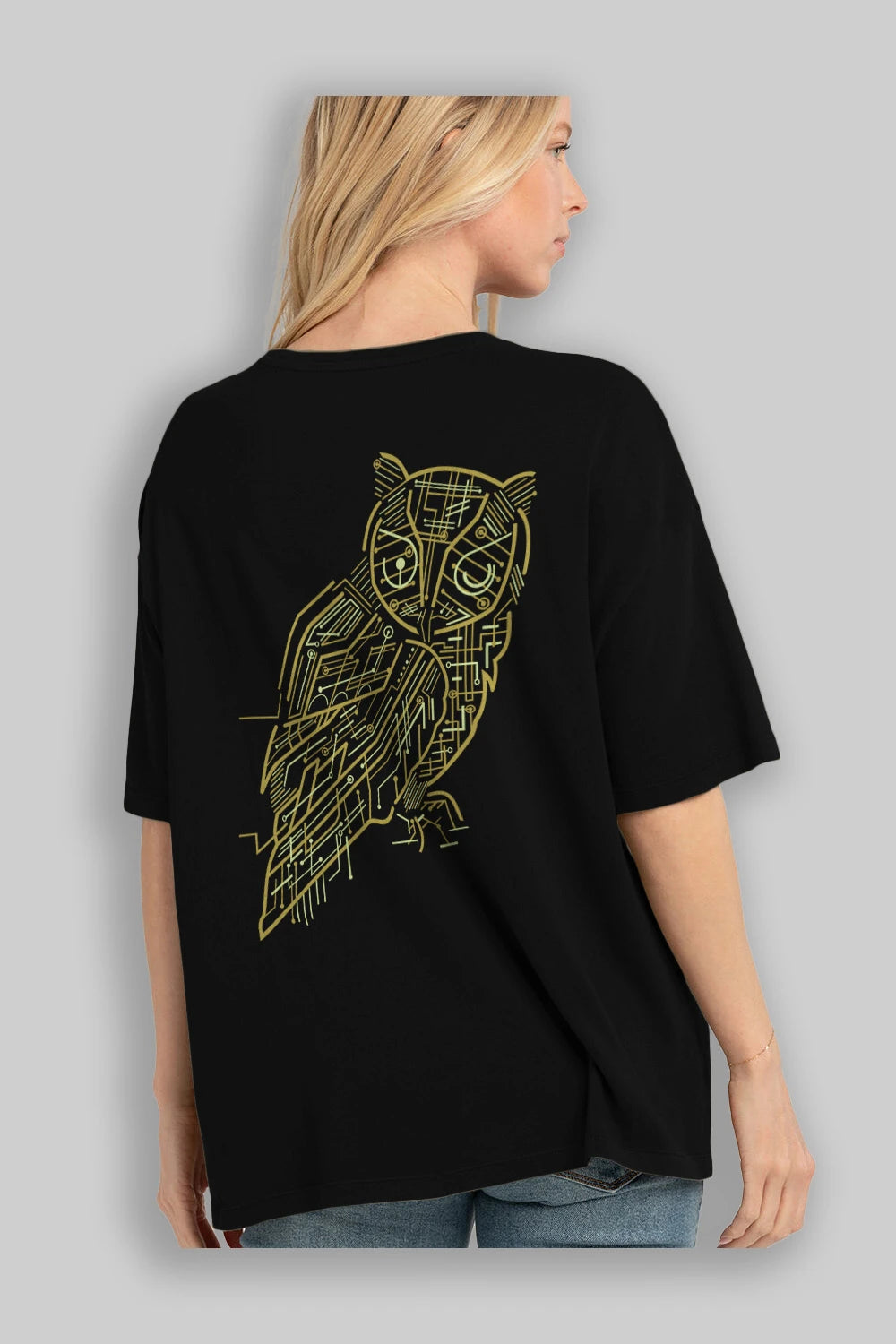 Electrical Owl Arka Baskılı Oversize t-shirt %100 pamuk Erkek Kadın Unisex