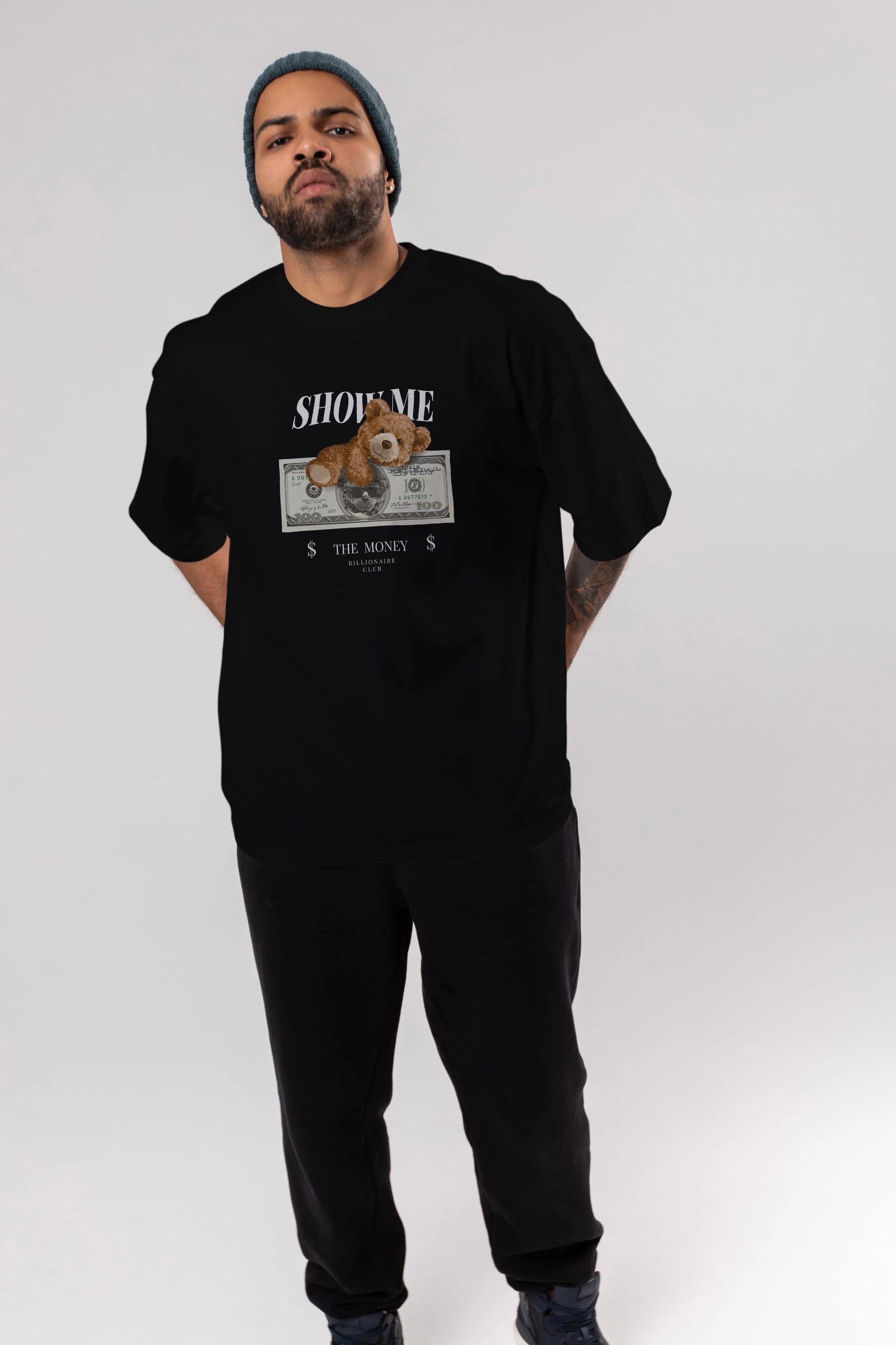 Teddy Bear The Money Ön Baskılı Oversize t-shirt Erkek Kadın Unisex %100 Pamuk