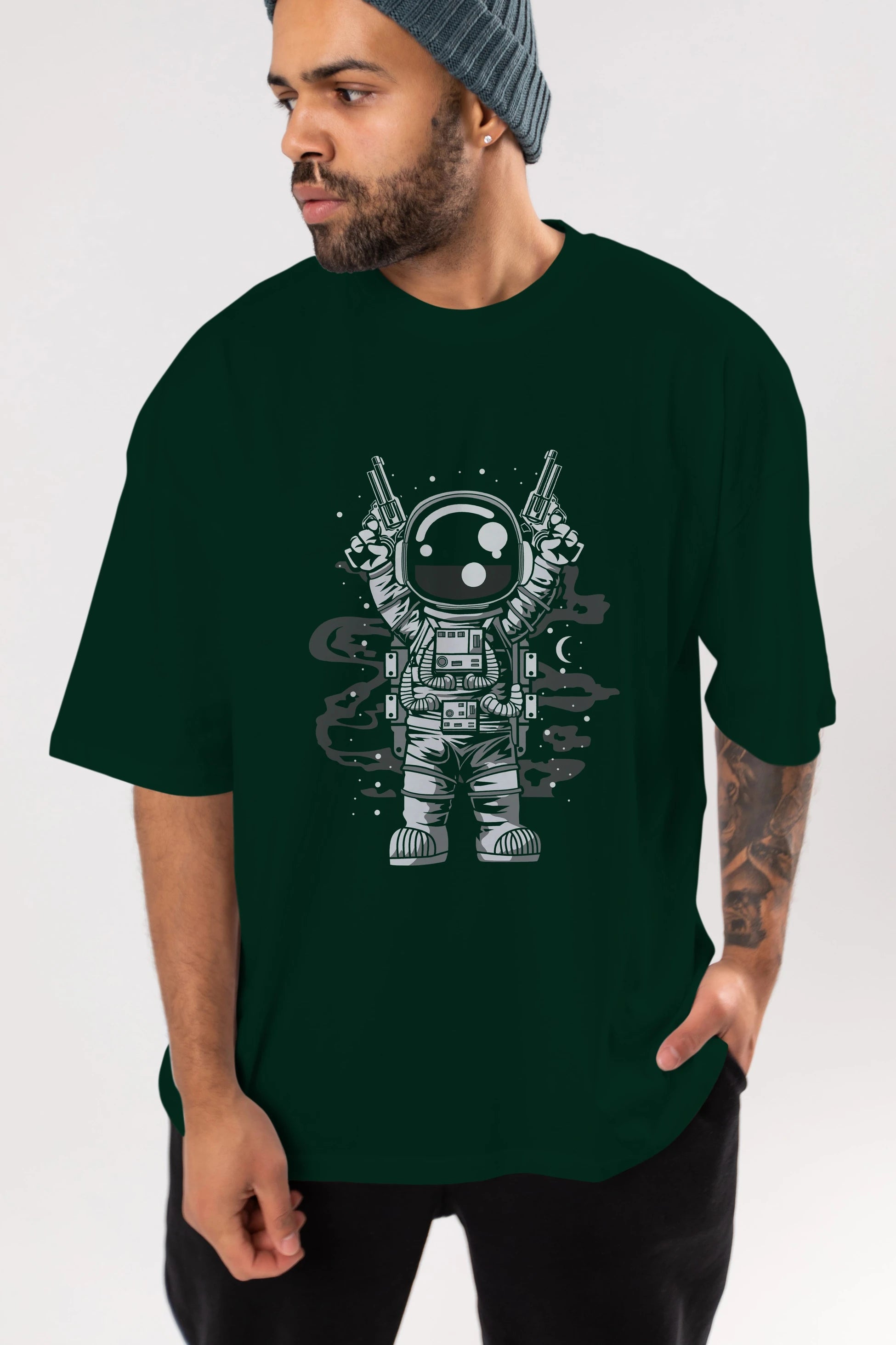 Astronaut Gun Ön Baskılı Oversize t-shirt Erkek Kadın Unisex