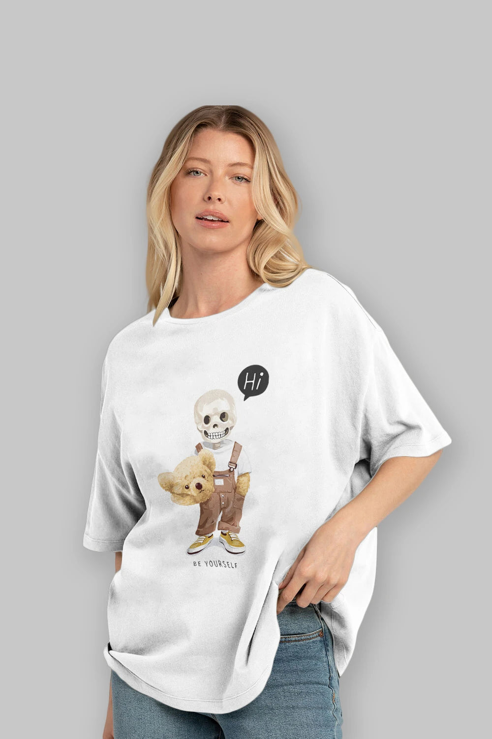 Teddy Bear hi Ön Baskılı Oversize t-shirt Erkek Kadın Unisex %100 Pamuk