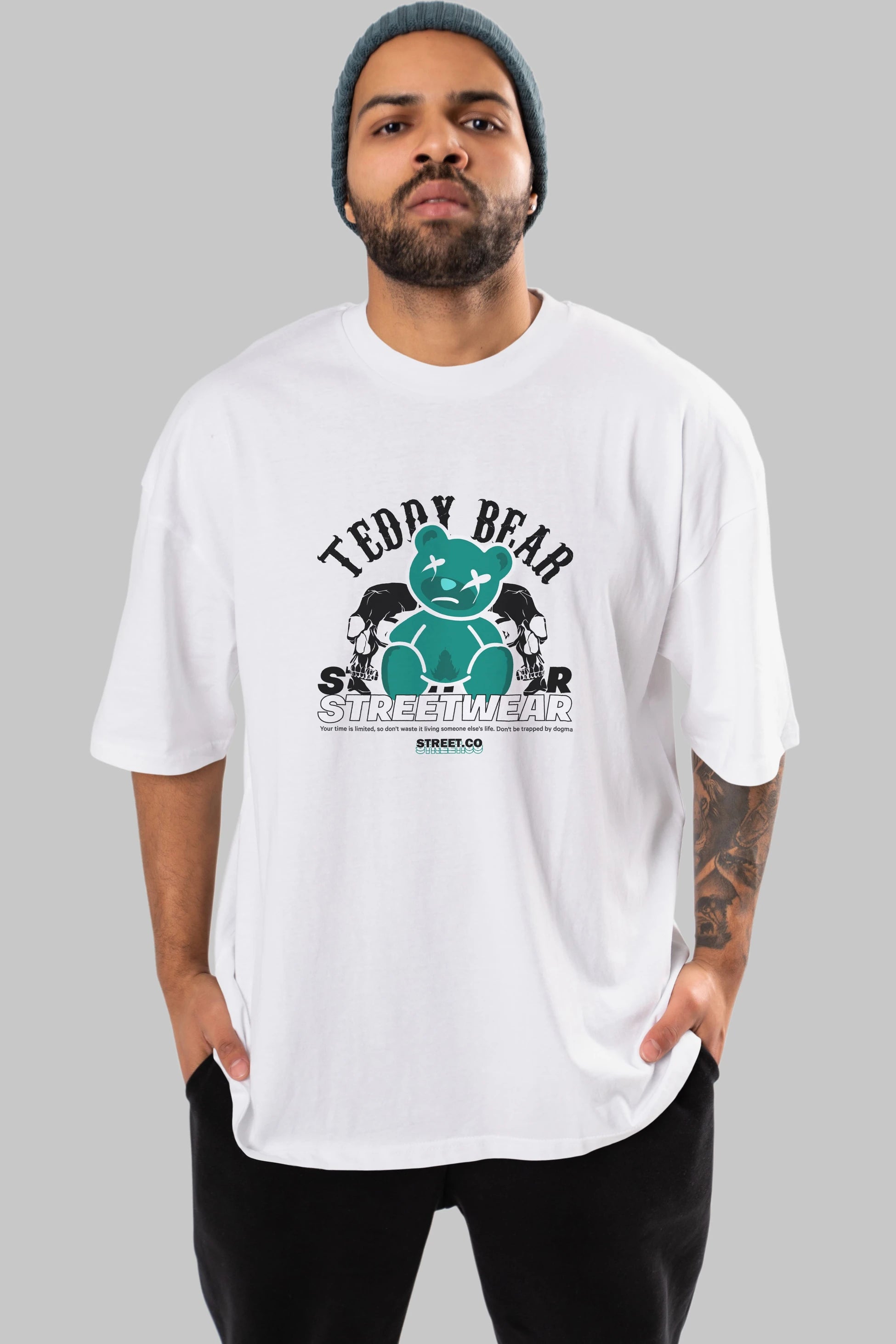 Teddy Bear Streetwear 2 Ön Baskılı Oversize t-shirt Erkek Kadın Unisex